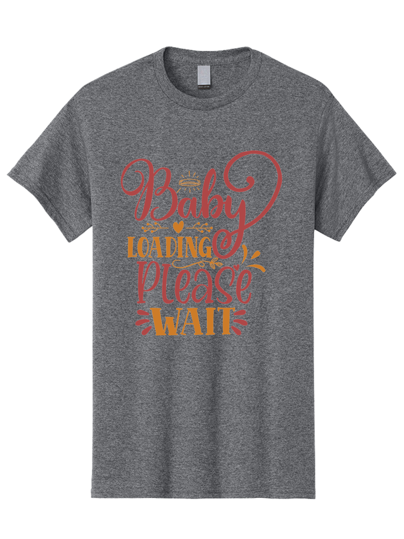 Baby-Loading-Please-Wait Men'S Graphic Tee, 100% Cotton, Comfortable Casual Summer Wear, Machine Washable, Baby Loading, Please Wait, Digital Art, Pregnancy Announcement, Pink Text, Whimsical Design, Orange Accents, Gender Reveal, Aad358 27