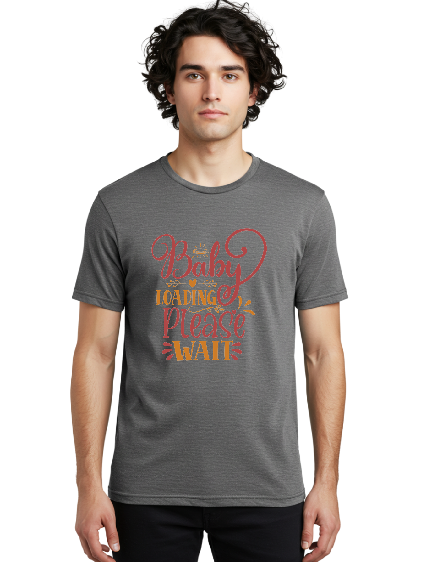 Baby-Loading-Please-Wait Men'S Graphic Tee, 100% Cotton, Comfortable Casual Summer Wear, Machine Washable, Baby Loading, Please Wait, Digital Art, Pregnancy Announcement, Pink Text, Whimsical Design, Orange Accents, Gender Reveal, Aad358 28