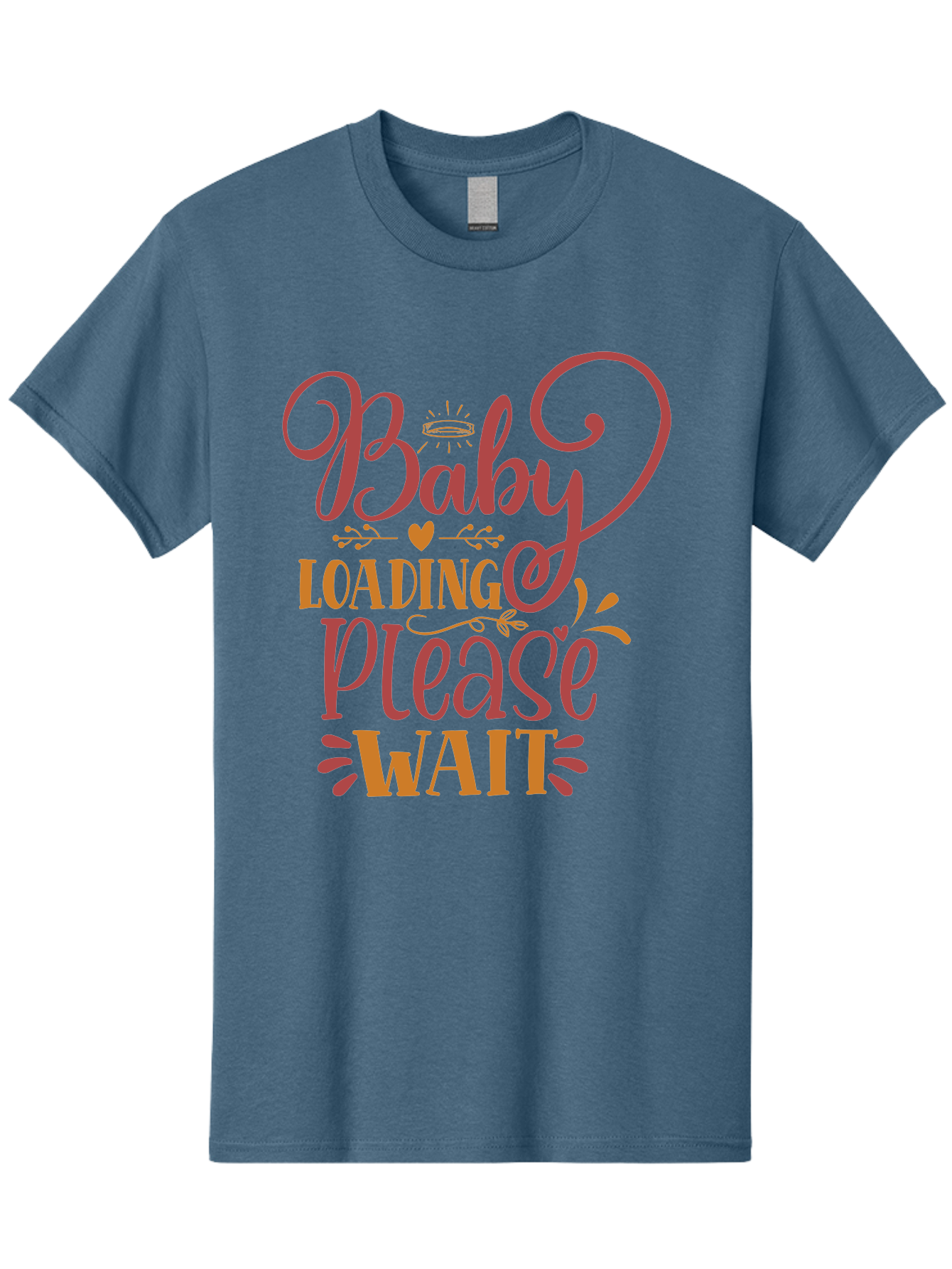 Baby-Loading-Please-Wait Men'S Graphic Tee, 100% Cotton, Comfortable Casual Summer Wear, Machine Washable, Baby Loading, Please Wait, Digital Art, Pregnancy Announcement, Pink Text, Whimsical Design, Orange Accents, Gender Reveal, Aad358 3