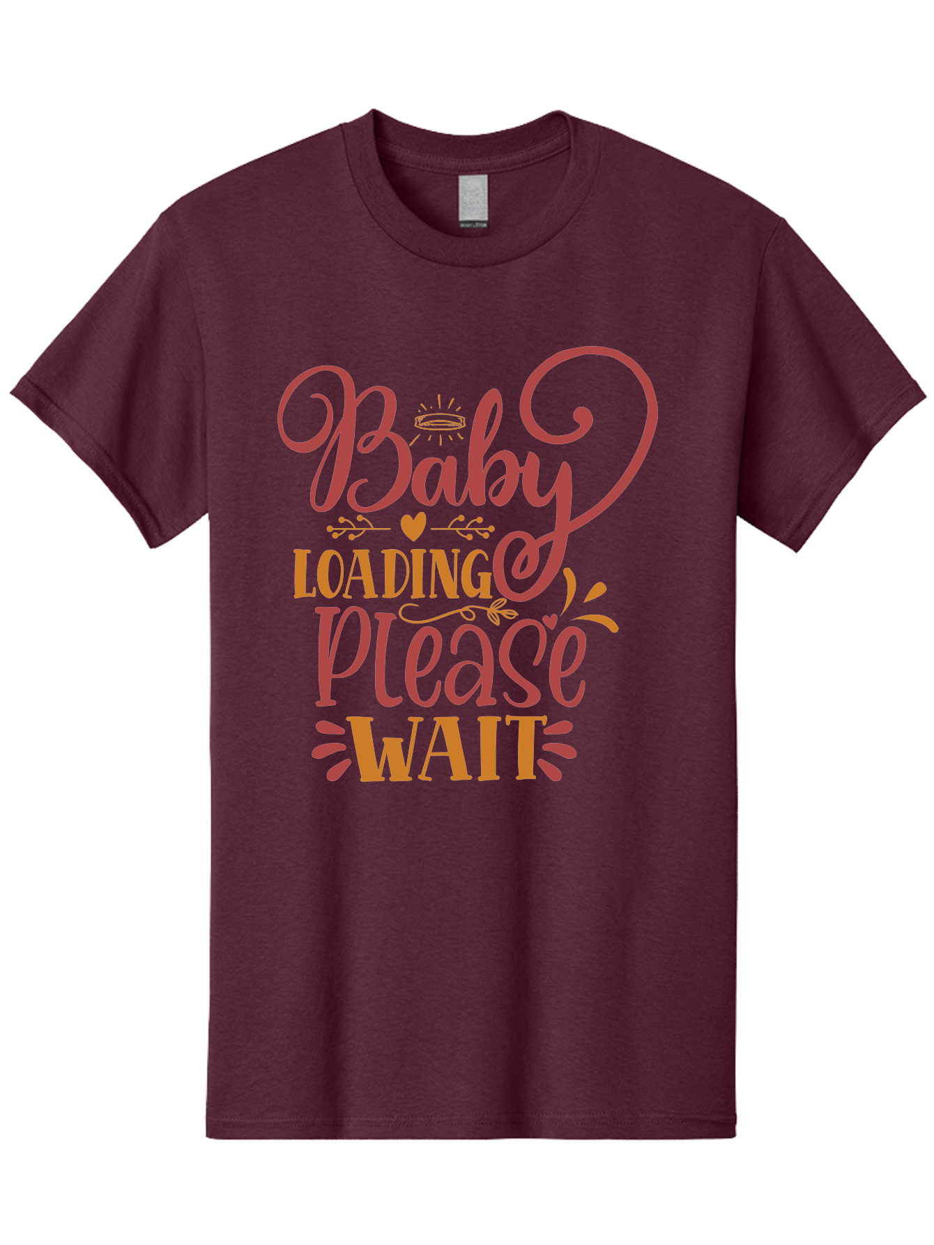 Baby-Loading-Please-Wait Men'S Graphic Tee, 100% Cotton, Comfortable Casual Summer Wear, Machine Washable, Baby Loading, Please Wait, Digital Art, Pregnancy Announcement, Pink Text, Whimsical Design, Orange Accents, Gender Reveal, Aad358 11