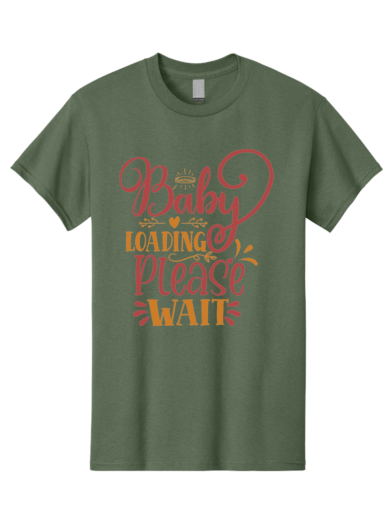 Baby-Loading-Please-Wait Men'S Graphic Tee, 100% Cotton, Comfortable Casual Summer Wear, Machine Washable, Baby Loading, Please Wait, Digital Art, Pregnancy Announcement, Pink Text, Whimsical Design, Orange Accents, Gender Reveal, Aad358 25