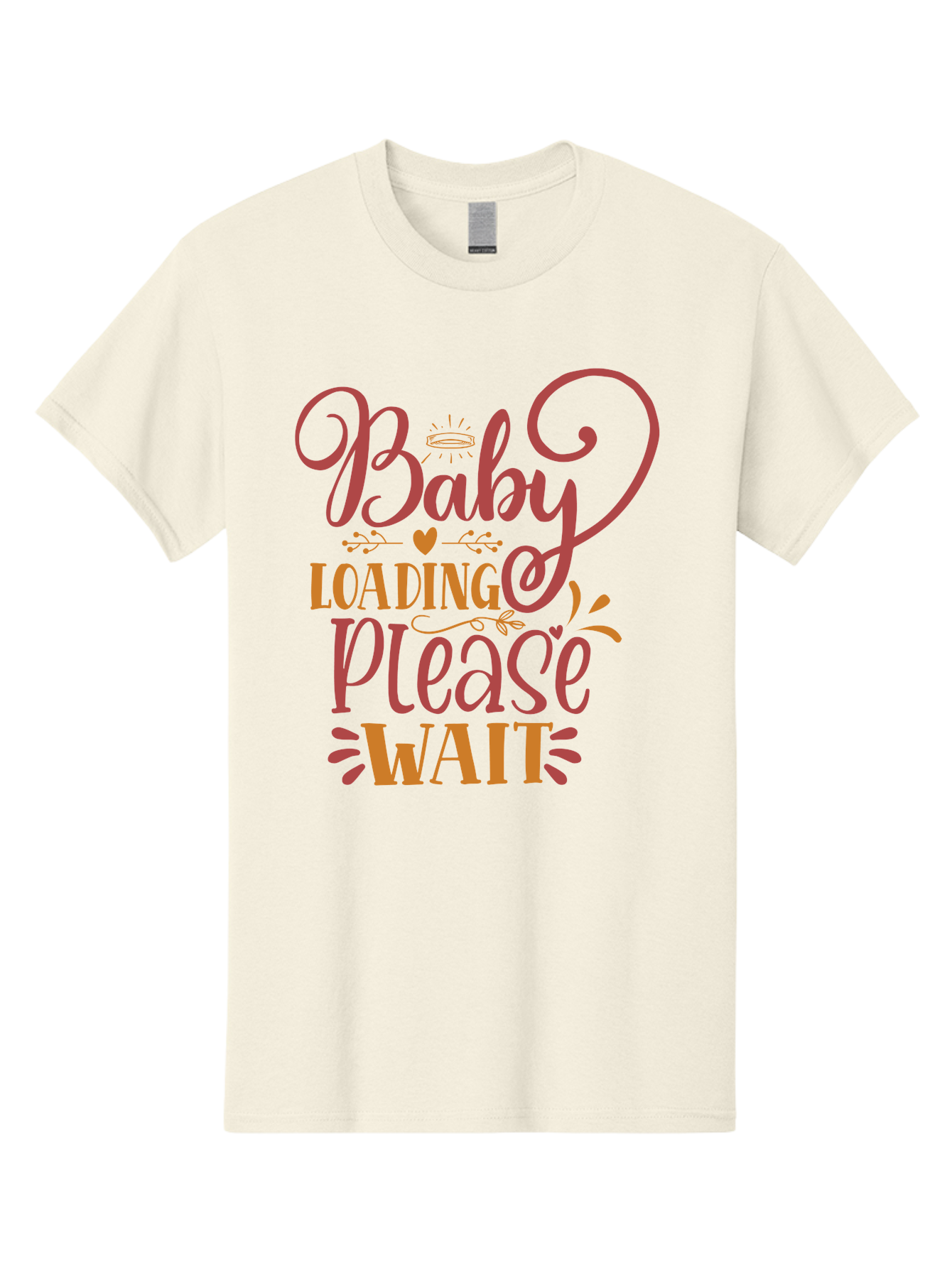 Baby-Loading-Please-Wait Men'S Graphic Tee, 100% Cotton, Comfortable Casual Summer Wear, Machine Washable, Baby Loading, Please Wait, Digital Art, Pregnancy Announcement, Pink Text, Whimsical Design, Orange Accents, Gender Reveal, Aad358 7