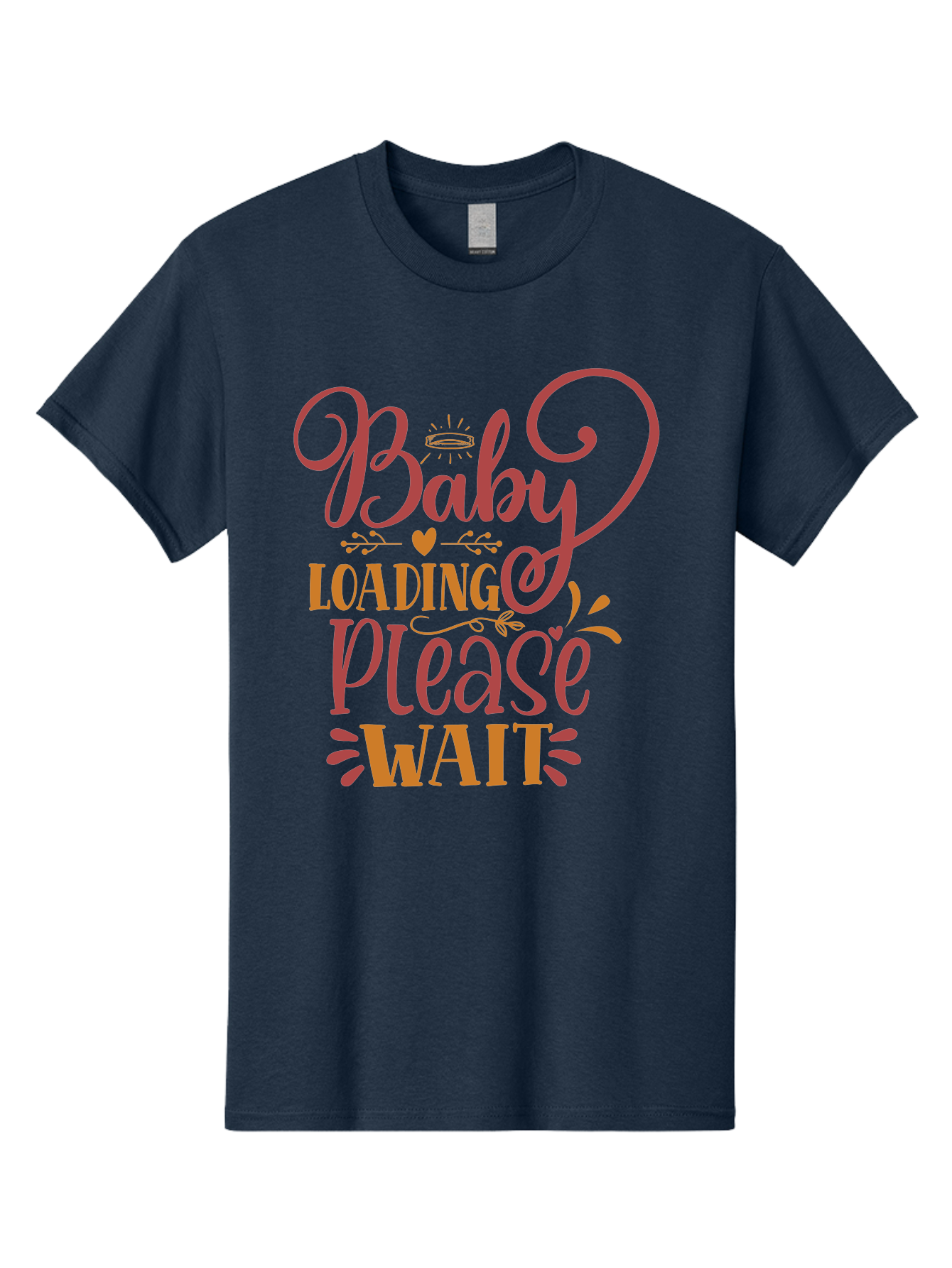 Baby-Loading-Please-Wait Men'S Graphic Tee, 100% Cotton, Comfortable Casual Summer Wear, Machine Washable, Baby Loading, Please Wait, Digital Art, Pregnancy Announcement, Pink Text, Whimsical Design, Orange Accents, Gender Reveal, Aad358 17