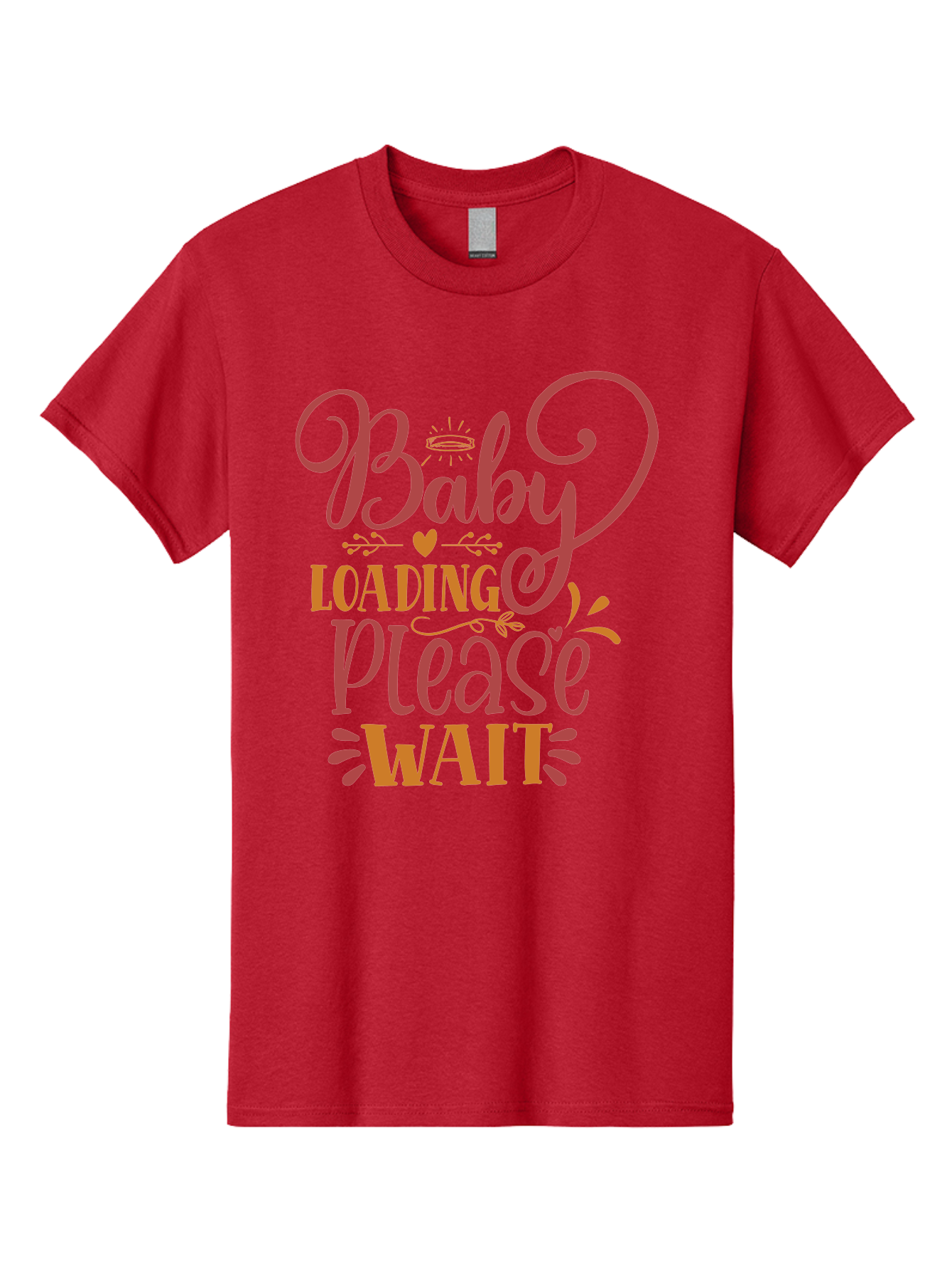 Baby-Loading-Please-Wait Men'S Graphic Tee, 100% Cotton, Comfortable Casual Summer Wear, Machine Washable, Baby Loading, Please Wait, Digital Art, Pregnancy Announcement, Pink Text, Whimsical Design, Orange Accents, Gender Reveal, Aad358 1