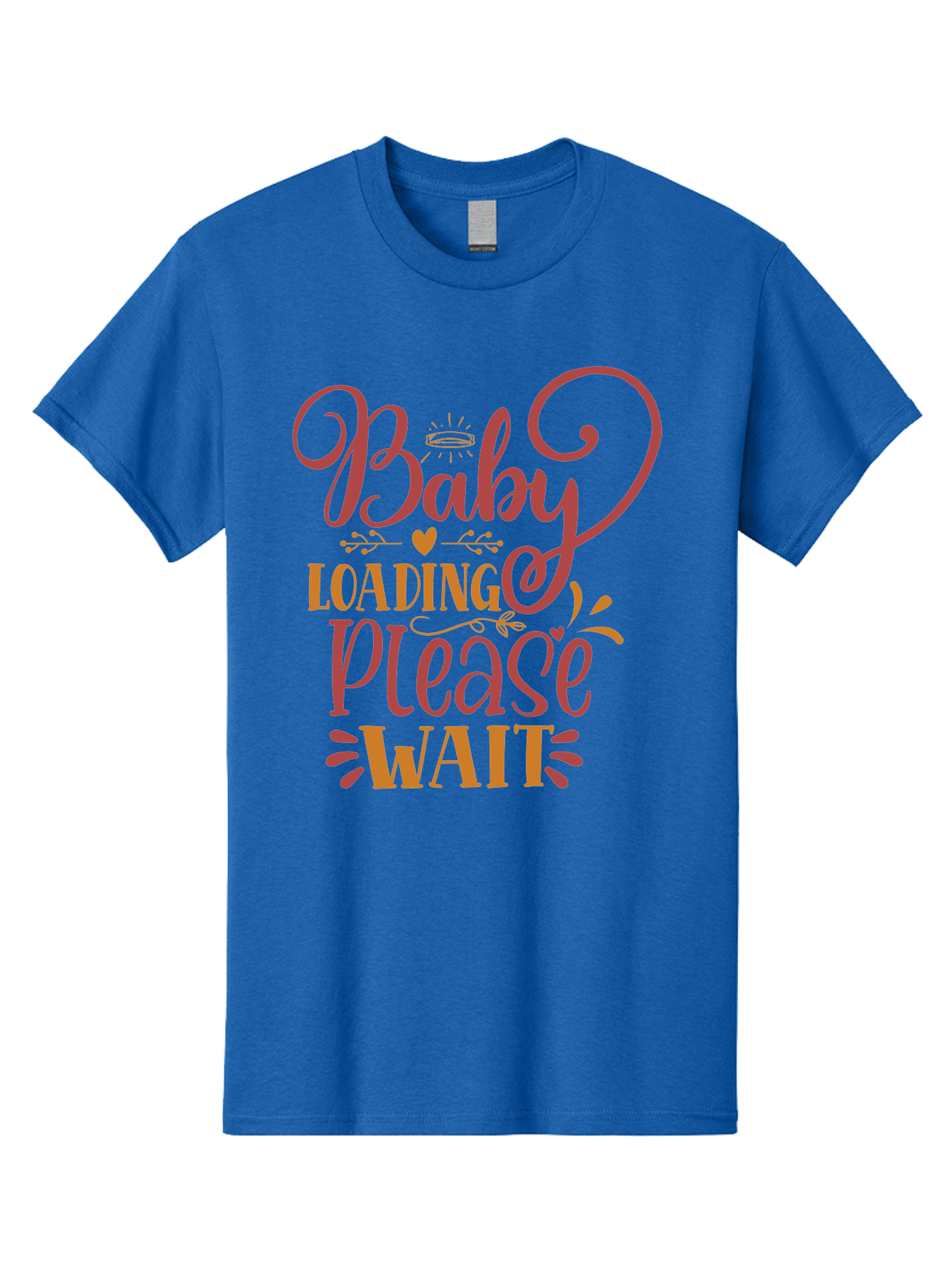 Baby-Loading-Please-Wait Men'S Graphic Tee, 100% Cotton, Comfortable Casual Summer Wear, Machine Washable, Baby Loading, Please Wait, Digital Art, Pregnancy Announcement, Pink Text, Whimsical Design, Orange Accents, Gender Reveal, Aad358 5