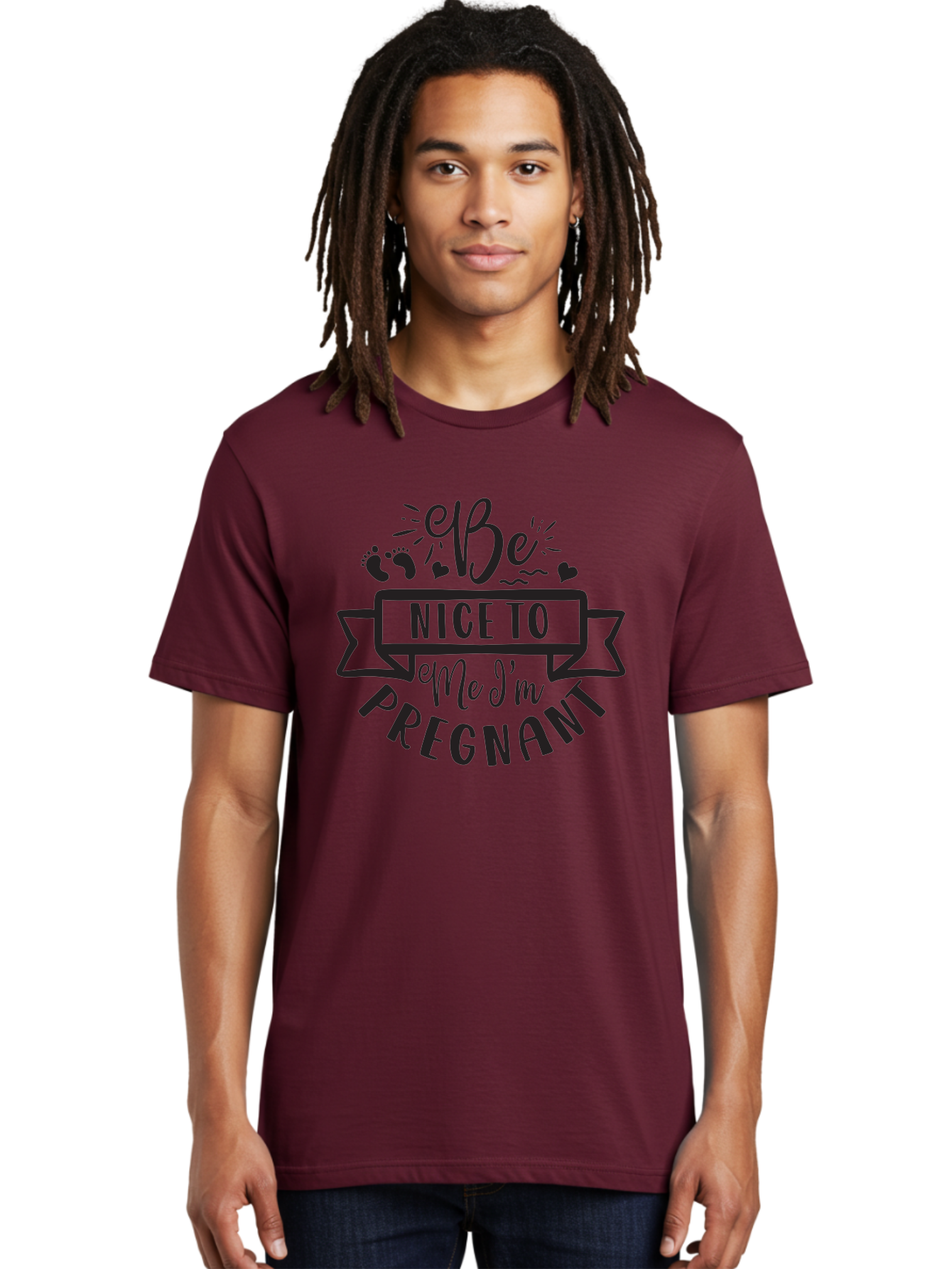 Be-Nice-To-Me-I-M-Pregnant Men'S Graphic Tee, 100% Cotton, Comfortable Casual Summer Wear, Machine Washable, Pregnancy Announcement, Cute Baby Bump, Expecting Mother, Baby On Board, Pregnancy Reveal, Baby Feet, Heartwarming Message, Aad361 8