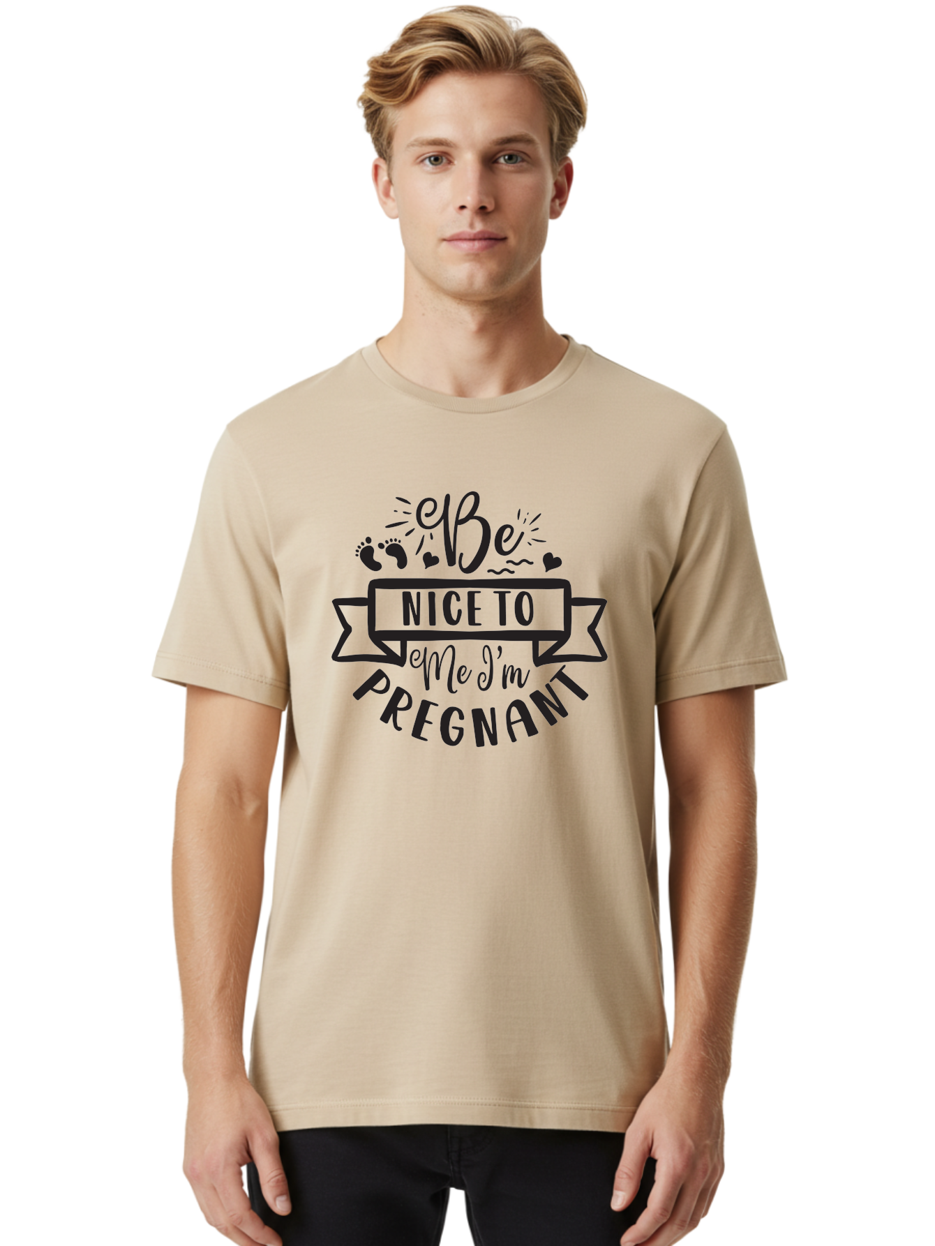 Be-Nice-To-Me-I-M-Pregnant Men'S Graphic Tee, 100% Cotton, Comfortable Casual Summer Wear, Machine Washable, Pregnancy Announcement, Cute Baby Bump, Expecting Mother, Baby On Board, Pregnancy Reveal, Baby Feet, Heartwarming Message, Aad361 20