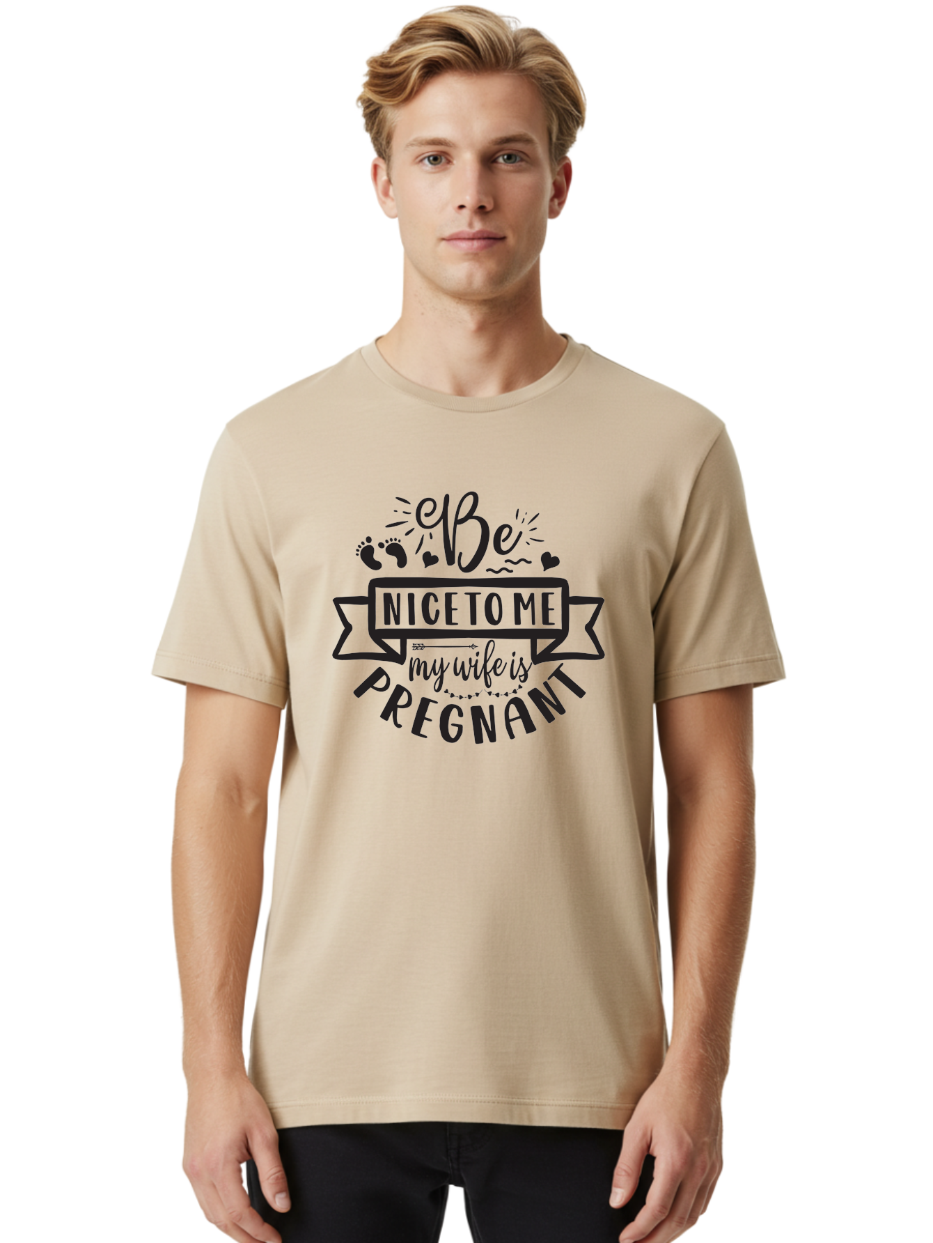 Be-Nice-To-Me-My-Wife-Is-Pregnant Men'S Graphic Tee, 100% Cotton, Comfortable Casual Summer Wear, Machine Washable, Pregnancy Announcement, Expectant Mother, Baby On The Way, Husband Humor, Cute Design, Funny T-Shirt, Pregnancy Reveal, Aad362 8