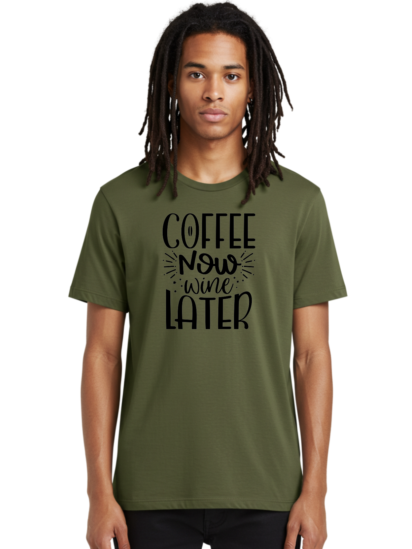 Coffee-Now-Wine-Later Men'S Graphic Tee, 100% Cotton, Comfortable Casual Summer Wear, Machine Washable, Coffee And Wine Quote, Coffee Lover, Wine Enthusiast, Motivational Phrase, Fun Design, Coffee Now Wine Later, Typography Art, Aad374 4