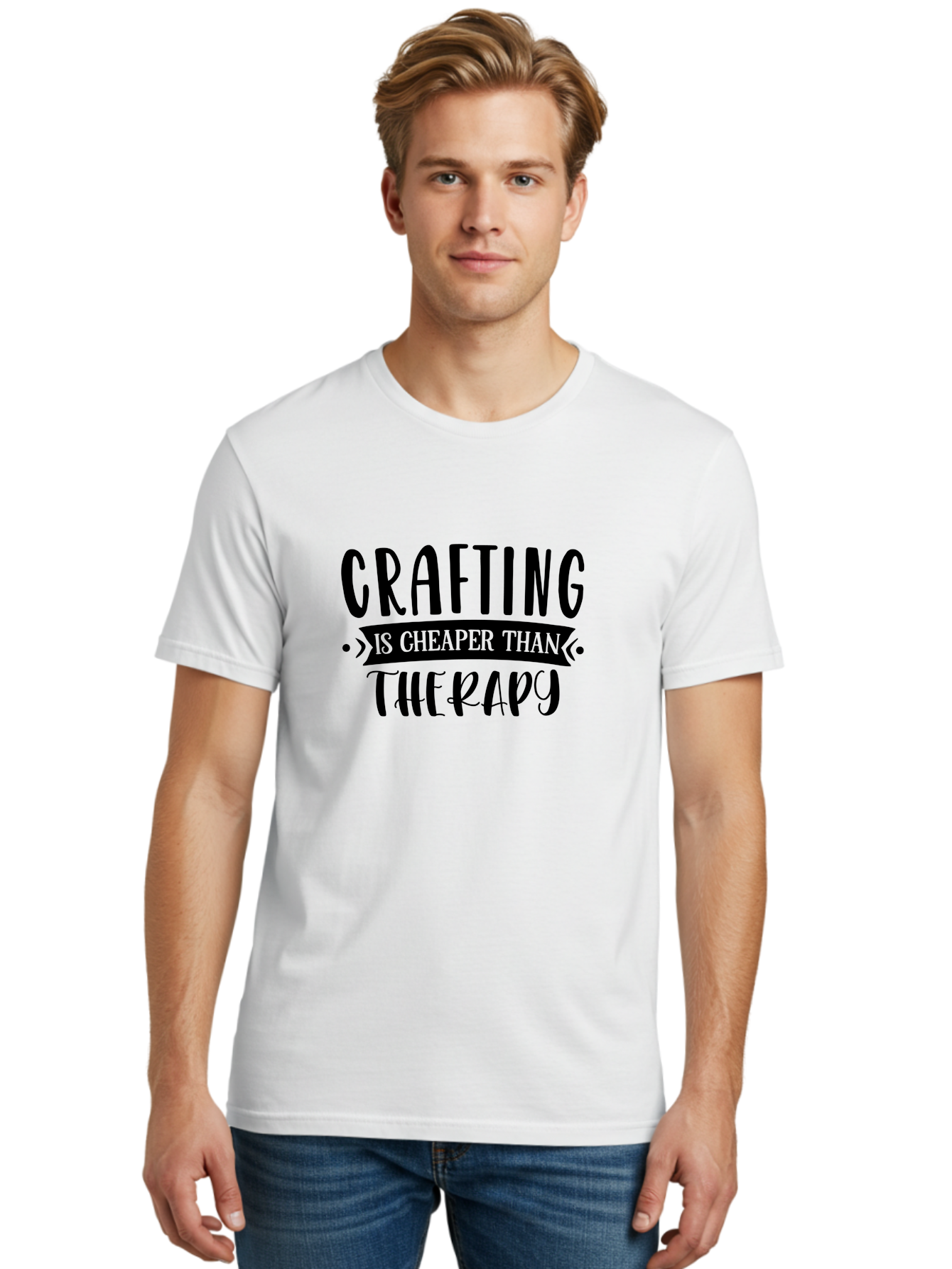 Crafting-Is-Cheaper-Than-Therapy Men'S Graphic Tee, 100% Cotton, Comfortable Casual Summer Wear, Machine Washable, Crafting Quotes, Therapy Alternatives, Creative Hobbies, Diy Inspiration, Handmade Crafts, Mental Health, Crafting Community, Aad376 18