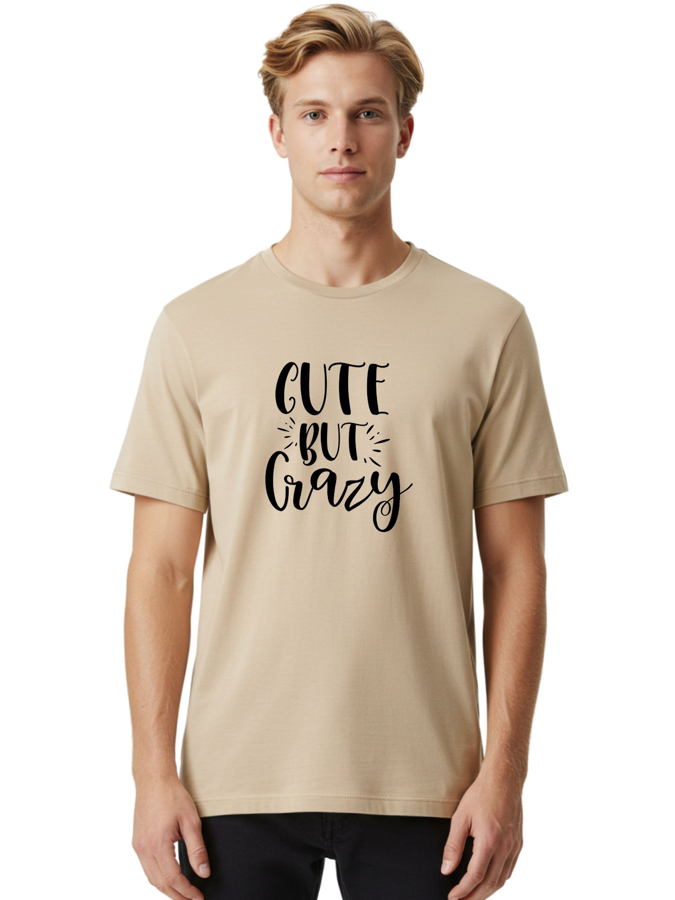 Cute-But-Crazy Men'S Graphic Tee, 100% Cotton, Comfortable Casual Summer Wear, Machine Washable, Funny Quote, Cute But Crazy, Quirky Phrase, Humorous Saying, Playful Font, Inspirational Quote, Motivational Words, Bold Typography Aad379 28