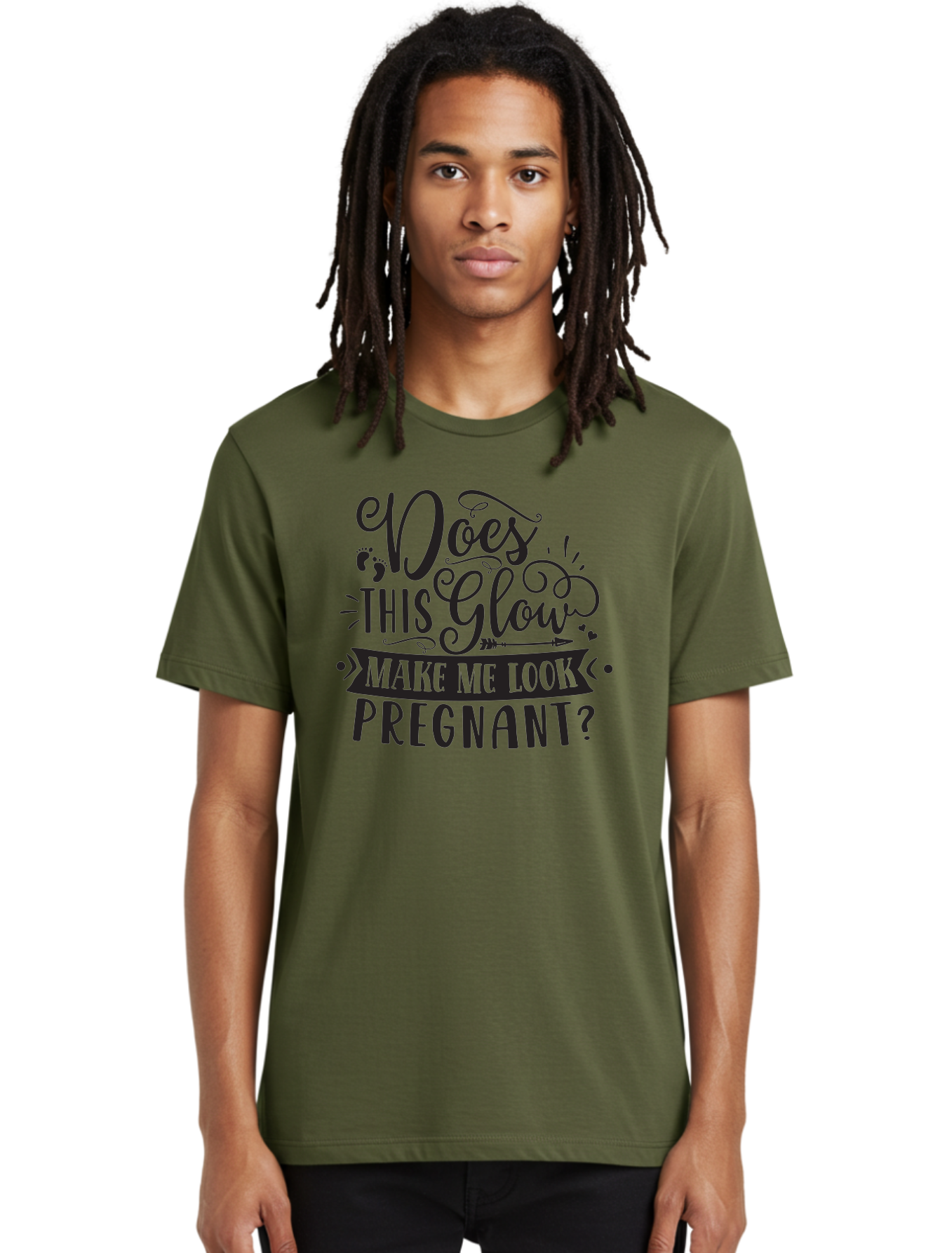 Does-This-Glow-Make-Me-Look-Pregnant Men'S Graphic Tee, 100% Cotton, Comfortable Casual Summer Wear, Machine Washable, Funny Pregnancy Quote, Humorous Saying, Whimsical Typography, Pregnancy Glow, Cute Design, Playful Text, Baby Feet Aad382 28