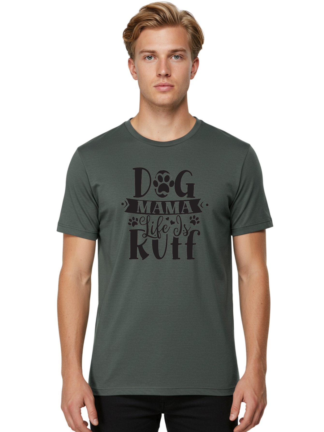 Dog-Mama-Life-Is-Rutf Men'S Graphic Tee, 100% Cotton, Comfortable Casual Summer Wear, Machine Washable, Dog Mama, Dog Mom, Dog Lover, Dog Quote, Dog Life, Dog Phrase, Paw Print, Dog Text, Ruff Life, Dog Mama Life, Dog Love Aad384 22