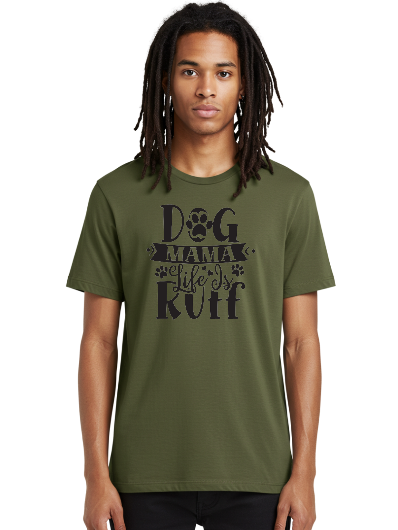 Dog-Mama-Life-Is-Rutf Men'S Graphic Tee, 100% Cotton, Comfortable Casual Summer Wear, Machine Washable, Dog Mama, Dog Mom, Dog Lover, Dog Quote, Dog Life, Dog Phrase, Paw Print, Dog Text, Ruff Life, Dog Mama Life, Dog Love Aad384 8