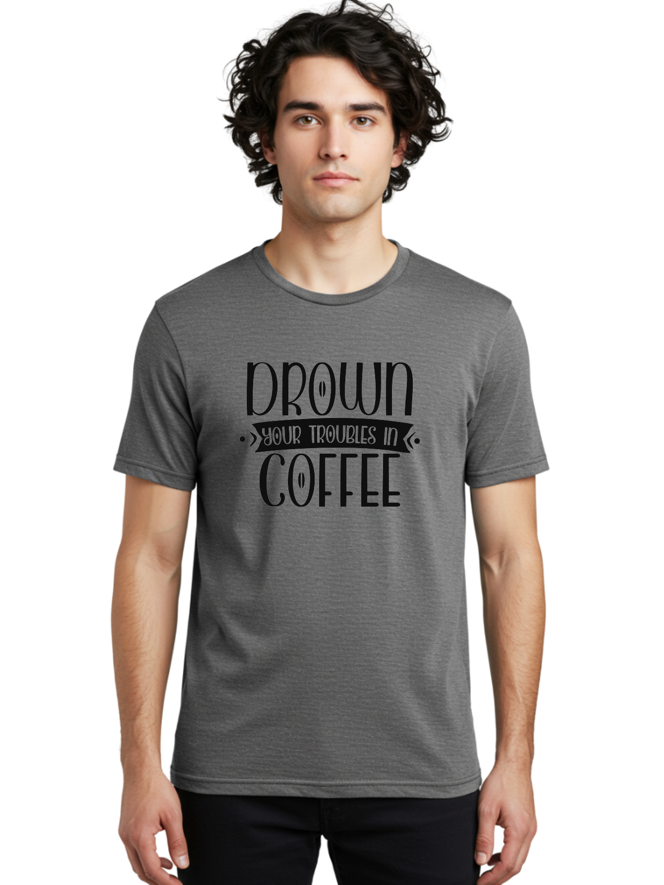 Drown-Your-Troubles-In-Coffee Men'S Graphic Tee, 100% Cotton, Comfortable Casual Summer Wear, Machine Washable, Motivational Quote, Coffee Lover, Drown Your Troubles, Coffee Quote, Morning Motivation, Positivity, Humor, Typography Aad391 24