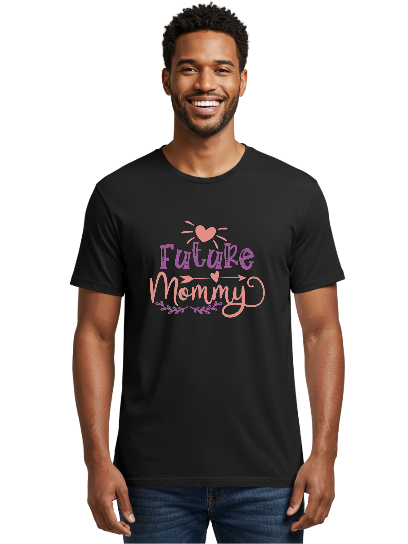 Future-Mommy Men'S Graphic Tee, 100% Cotton, Comfortable Casual Summer Wear, Machine Washable, Future Mommy, Pregnancy Announcement, Baby On Board, New Mom, Heart Design, Arrow Symbol, Floral Wreath, Motherhood, Parenting Journey, Love, Aad403 10