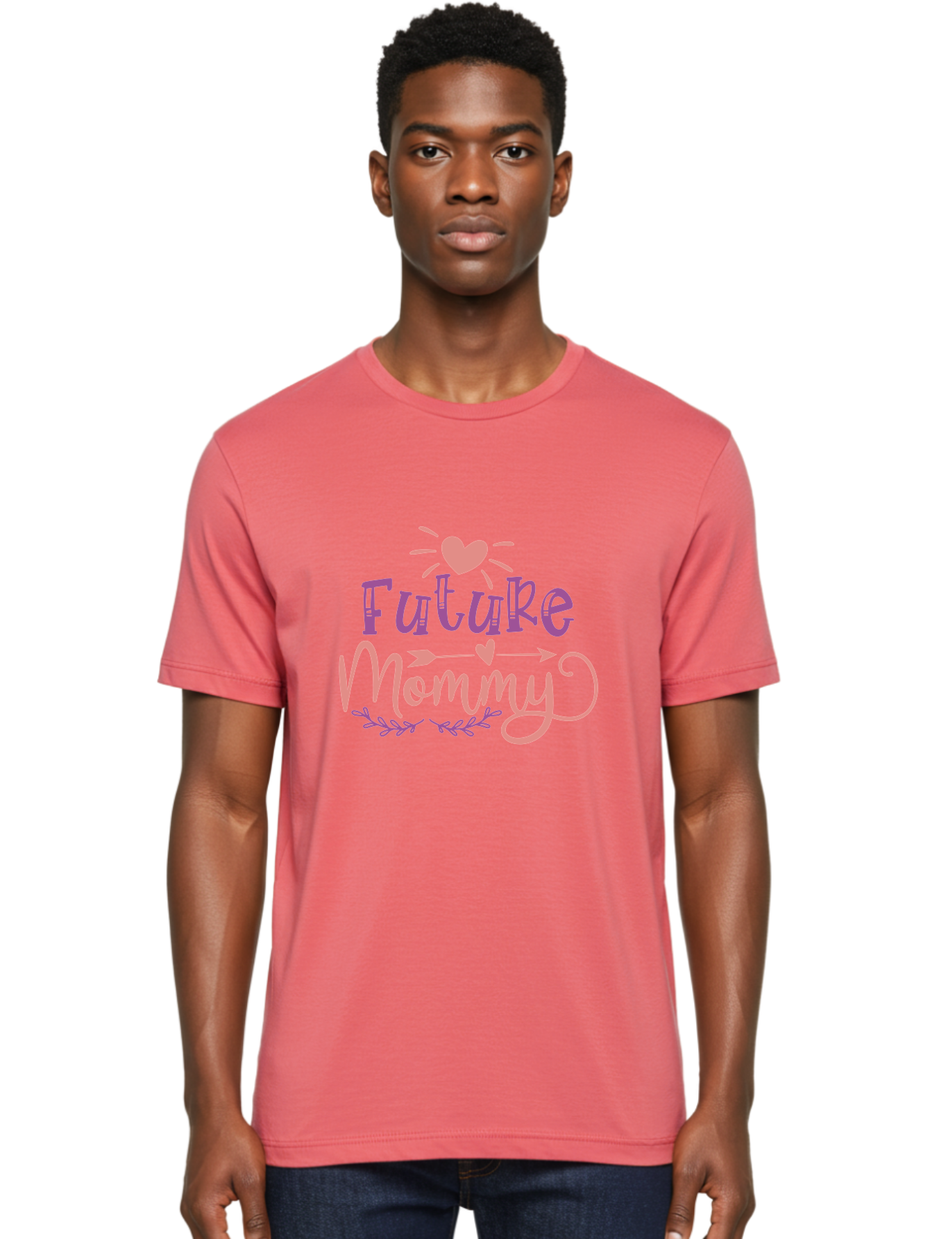Future-Mommy Men'S Graphic Tee, 100% Cotton, Comfortable Casual Summer Wear, Machine Washable, Future Mommy, Pregnancy Announcement, Baby On Board, New Mom, Heart Design, Arrow Symbol, Floral Wreath, Motherhood, Parenting Journey, Love, Aad403 22