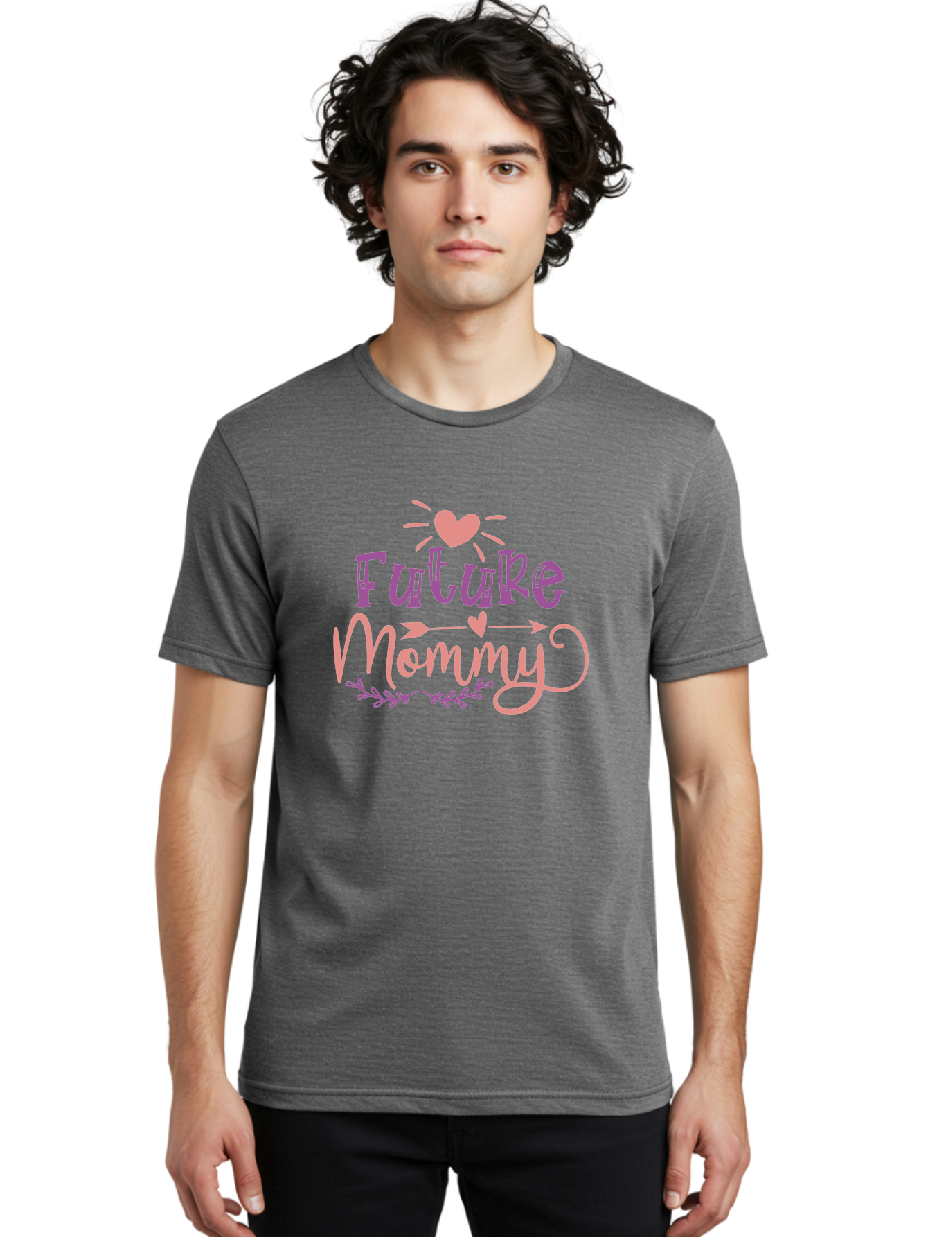 Future-Mommy Men'S Graphic Tee, 100% Cotton, Comfortable Casual Summer Wear, Machine Washable, Future Mommy, Pregnancy Announcement, Baby On Board, New Mom, Heart Design, Arrow Symbol, Floral Wreath, Motherhood, Parenting Journey, Love, Aad403 18