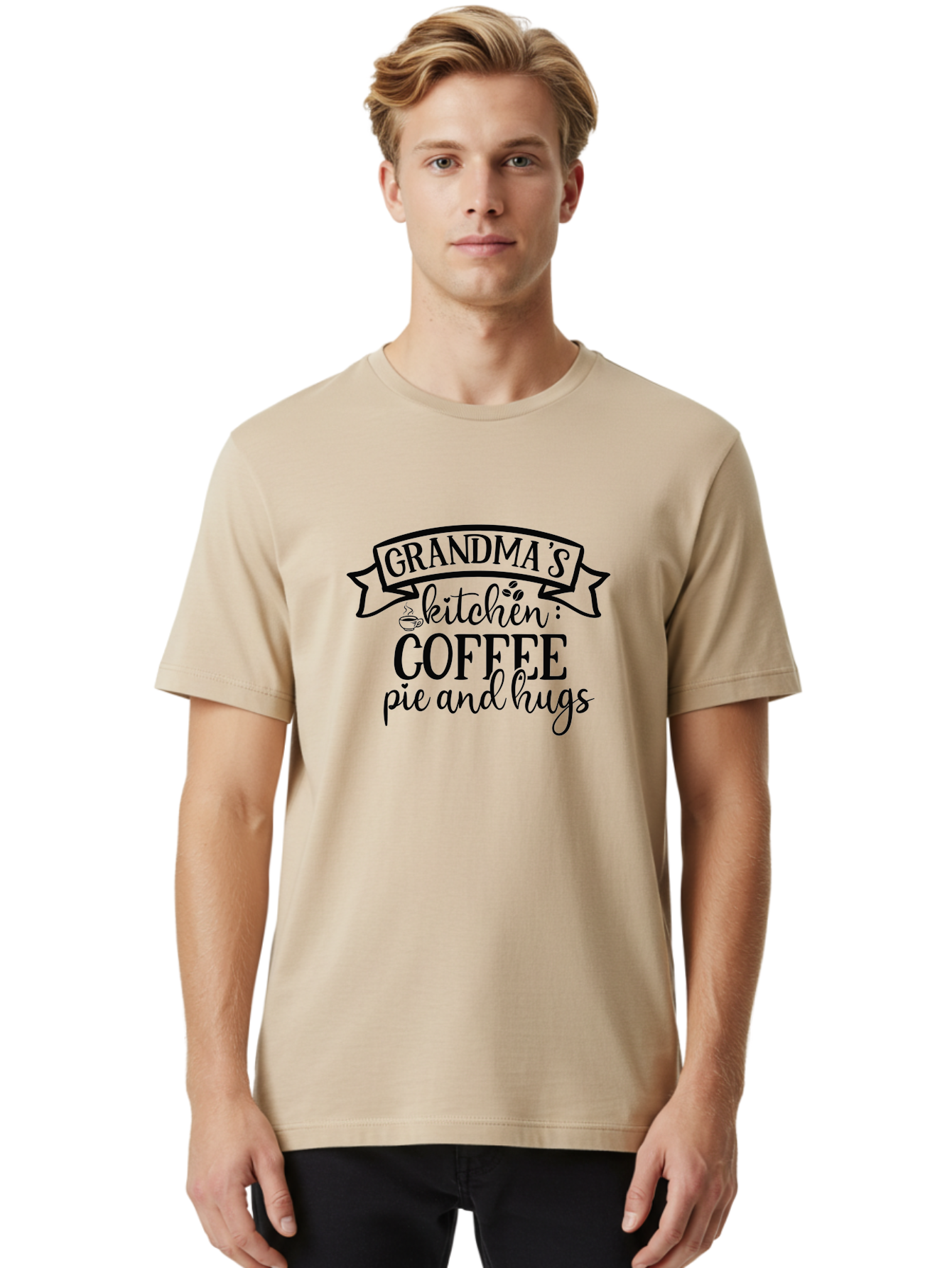 Grandma-S-Kitchen Men'S Graphic Tee, 100% Cotton, Comfortable Casual Summer Wear, Machine Washable, Grandma'S Kitchen, Coffee, Pie, Hugs, Grandmotherly Love, Warm Hospitality, Cozy Atmosphere, Family Traditions, Homemade Treats Aad406 8