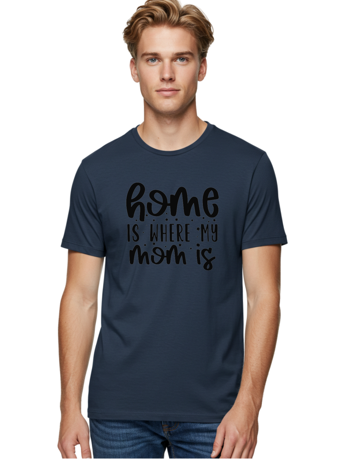 Home-Is-Where-My-Mom-Is Men'S Graphic Tee, 100% Cotton, Comfortable Casual Summer Wear, Machine Washable, Heartfelt Quote, Mother'S Love, Home Sweet Home, Family Bonding, Mother Child Relationship, Love Of Mother, Sentimental Phrase Aad414 10