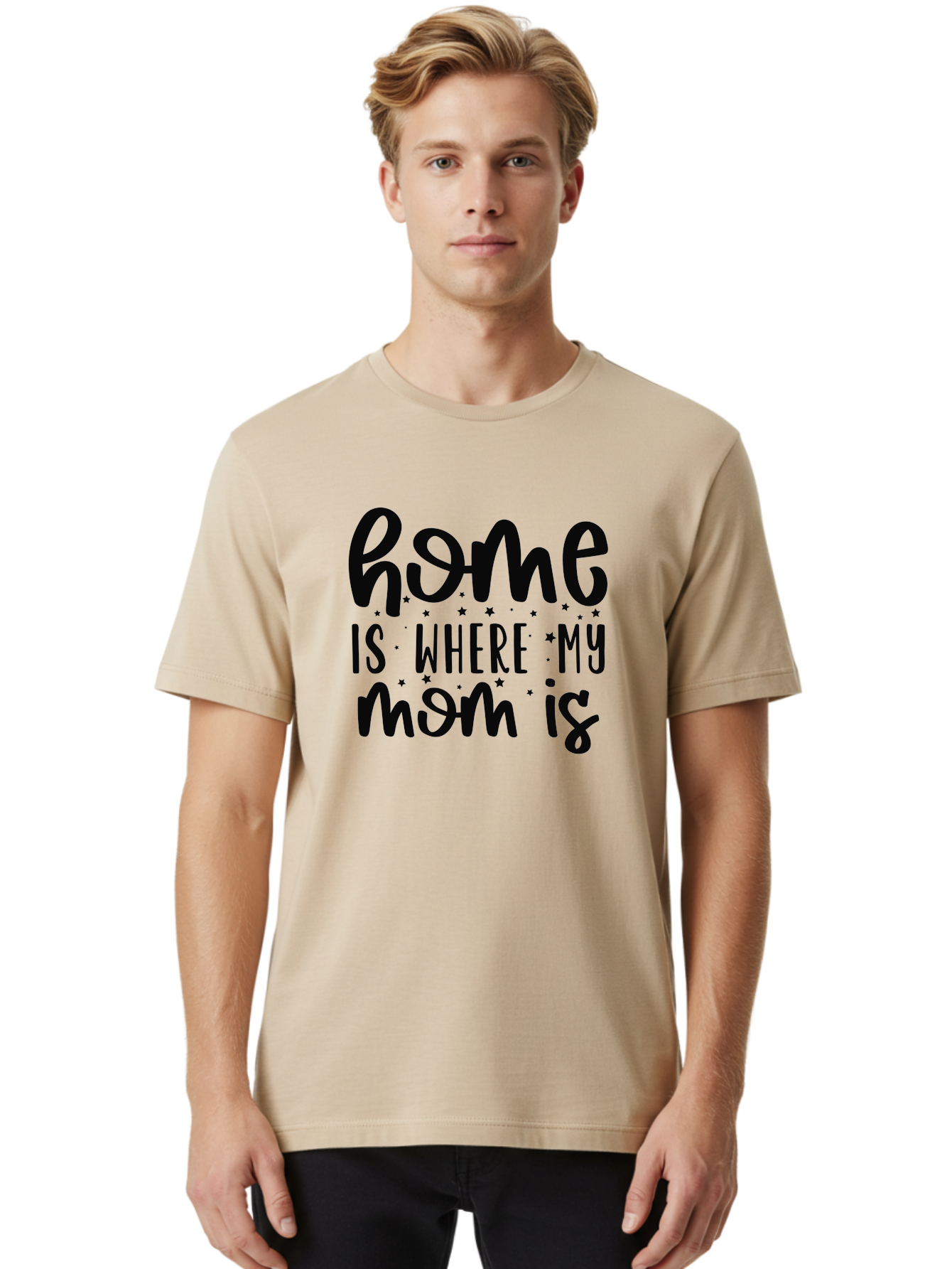 Home-Is-Where-My-Mom-Is Men'S Graphic Tee, 100% Cotton, Comfortable Casual Summer Wear, Machine Washable, Heartfelt Quote, Mother'S Love, Home Sweet Home, Family Bonding, Mother Child Relationship, Love Of Mother, Sentimental Phrase Aad414 14