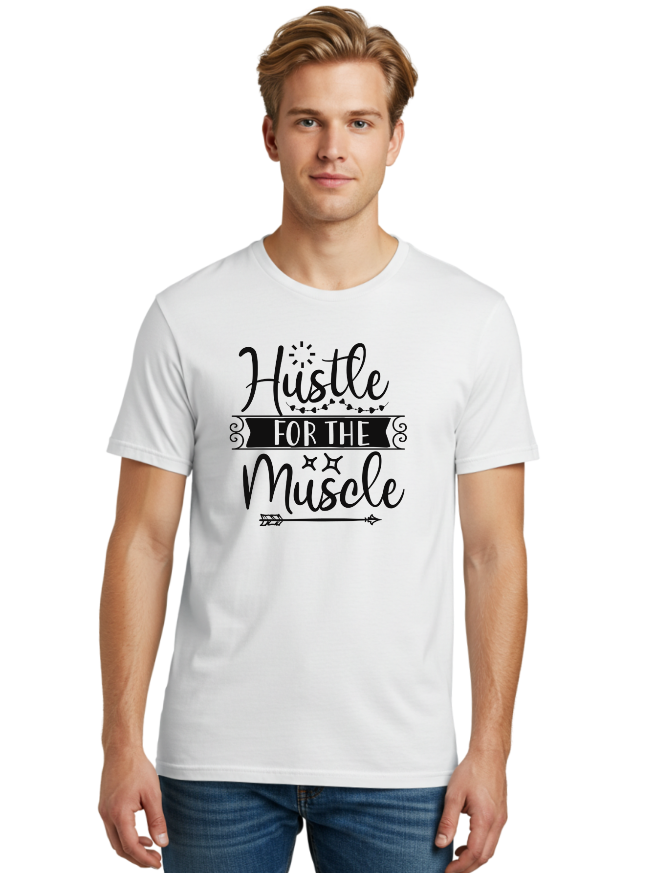 Hustle-For-The-Muscle Men'S Graphic Tee, 100% Cotton, Comfortable Casual Summer Wear, Machine Washable, Motivational Quote, Fitness Inspiration, Gym Motivation, Workout Encouragement, Hustle Culture, Muscle Gain, Fitness Quotes Aad416 20