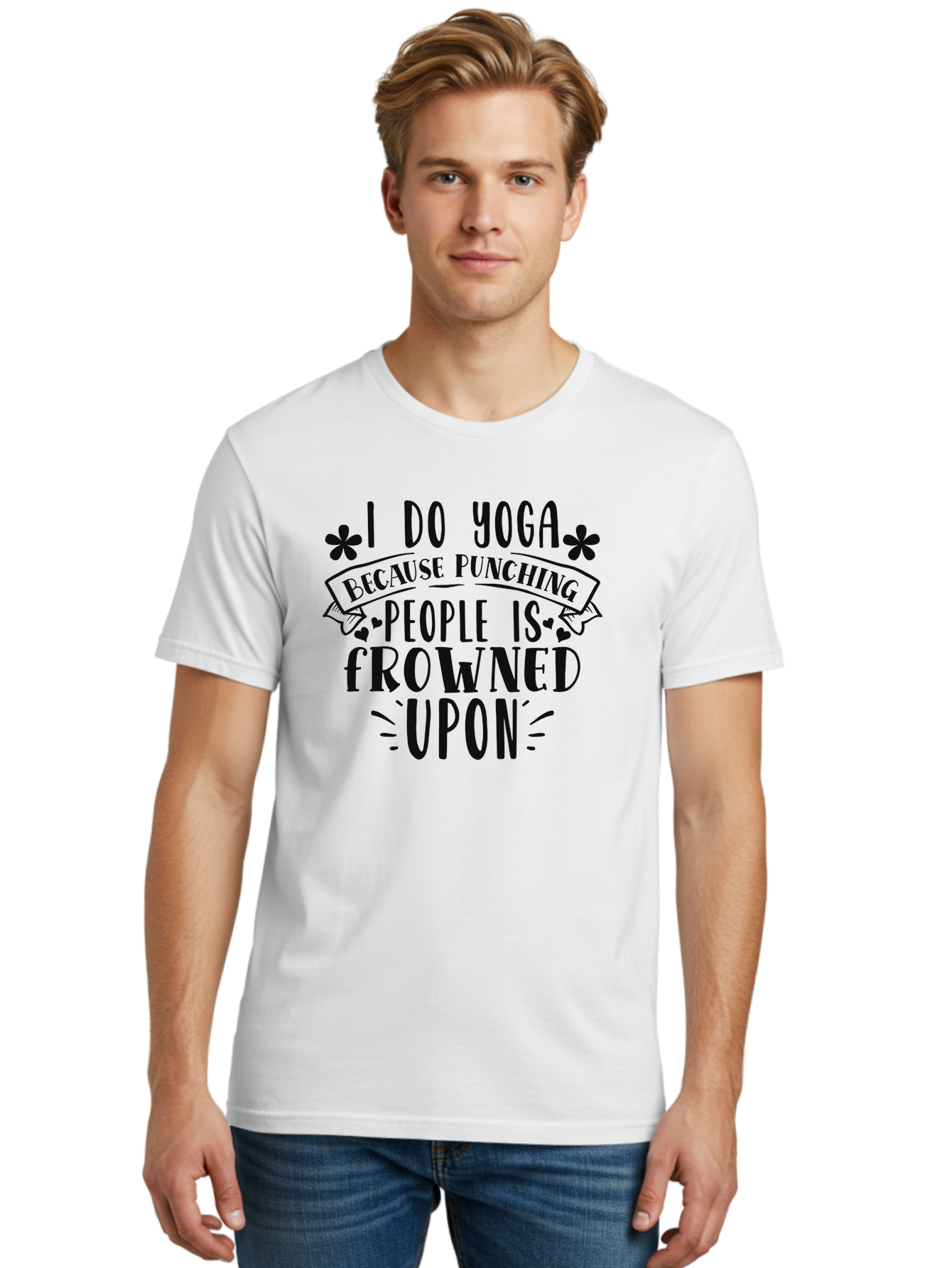 I-Do-Yoga-Because-Punching-People-Is-Frowned-Upon Men'S Graphic Tee, 100% Cotton, Comfortable Casual Summer Wear, Machine Washable, Yoga Humor, Mindfulness, Meditation, Wellness, Stress Relief, Zen, Motivational Quotes, Funny Sayings, Aad420 26