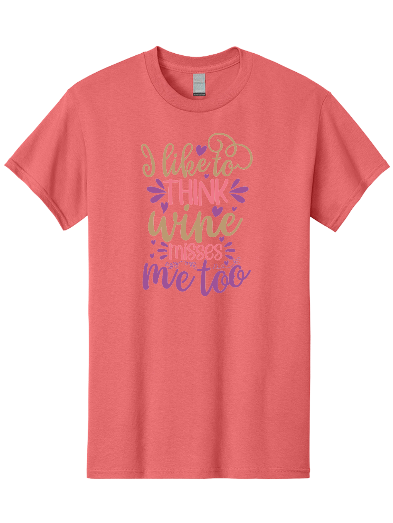 I-Like-To-Think-Wine-Misses-Me-Too Men'S Graphic Tee, 100% Cotton, Comfortable Casual Summer Wear, Machine Washable, Funny Wine Quote, Wine Lover Gift, Humorous Phrase, Purple Hearts, Floral Decorations, Stylish Typography, Wine-Themed Design, Aad422 9