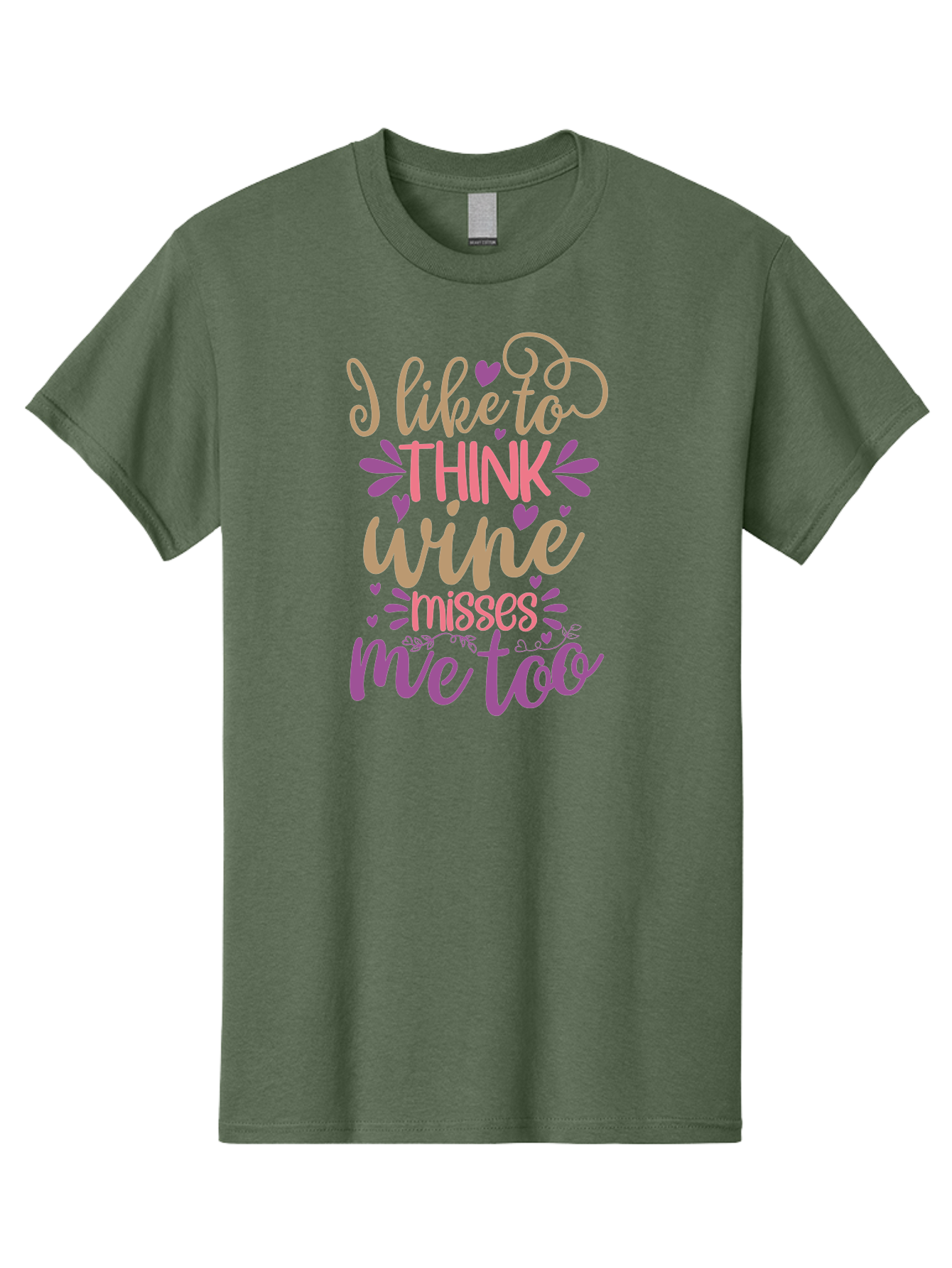 I-Like-To-Think-Wine-Misses-Me-Too Men'S Graphic Tee, 100% Cotton, Comfortable Casual Summer Wear, Machine Washable, Funny Wine Quote, Wine Lover Gift, Humorous Phrase, Purple Hearts, Floral Decorations, Stylish Typography, Wine-Themed Design, Aad422 21