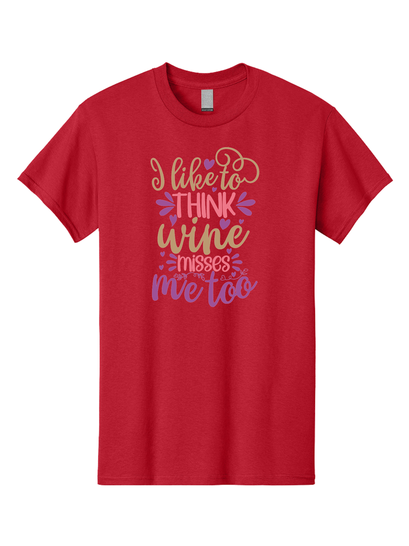 I-Like-To-Think-Wine-Misses-Me-Too Men'S Graphic Tee, 100% Cotton, Comfortable Casual Summer Wear, Machine Washable, Funny Wine Quote, Wine Lover Gift, Humorous Phrase, Purple Hearts, Floral Decorations, Stylish Typography, Wine-Themed Design, Aad422 5