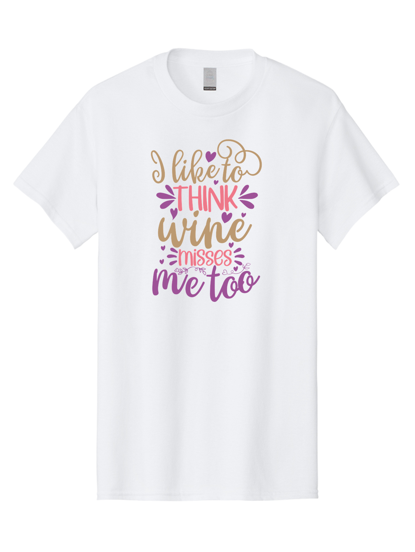 I-Like-To-Think-Wine-Misses-Me-Too Men'S Graphic Tee, 100% Cotton, Comfortable Casual Summer Wear, Machine Washable, Funny Wine Quote, Wine Lover Gift, Humorous Phrase, Purple Hearts, Floral Decorations, Stylish Typography, Wine-Themed Design, Aad422 15