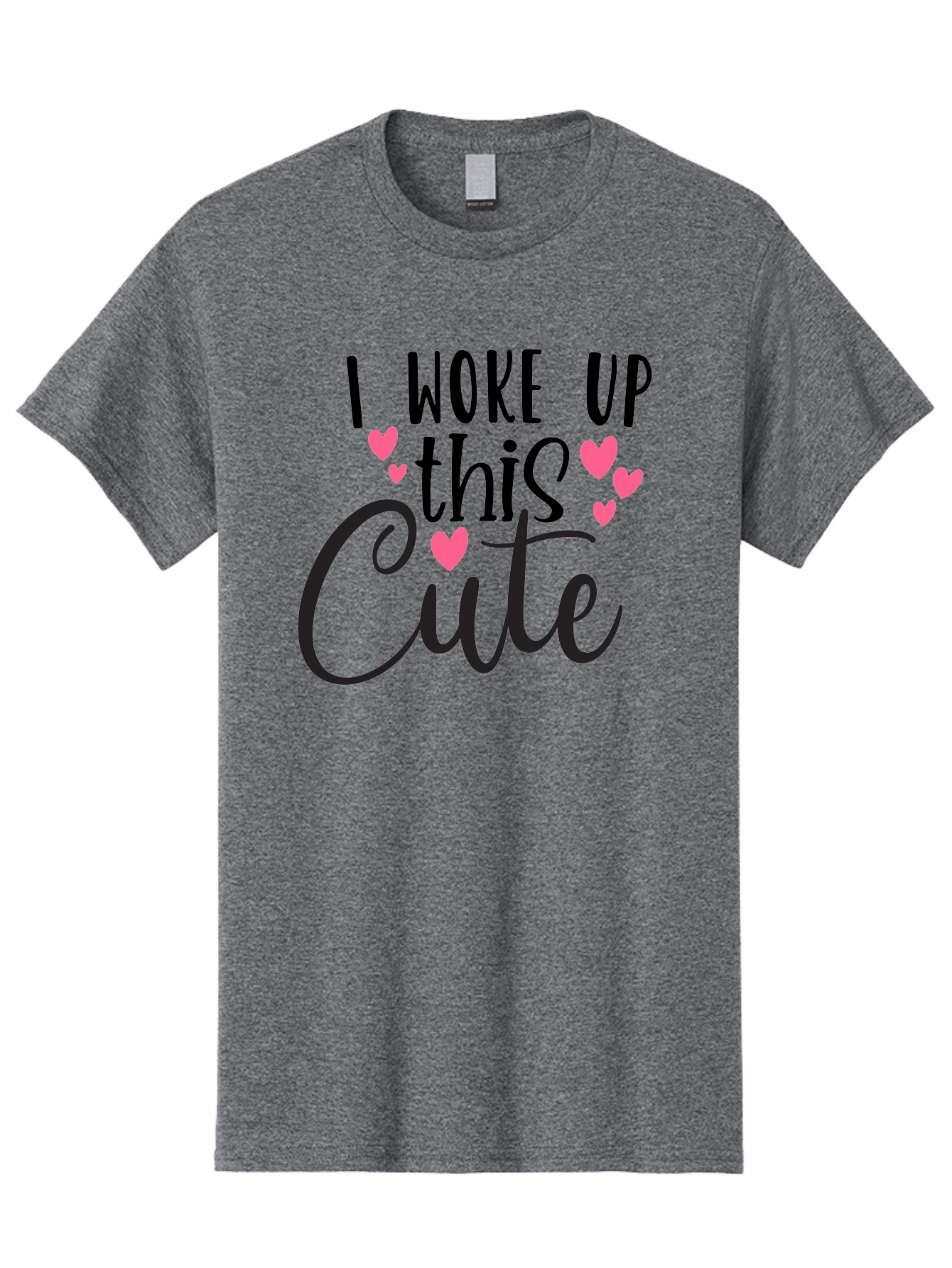I-Woke-Up-This-Cute Men'S Graphic Tee, 100% Cotton, Comfortable Casual Summer Wear, Machine Washable, Cute Quote, Funny Morning Phrase, Pink Hearts, Black Text, Inspirational Saying, Girly Design, Love Message, Daily Motivation Aad426 15