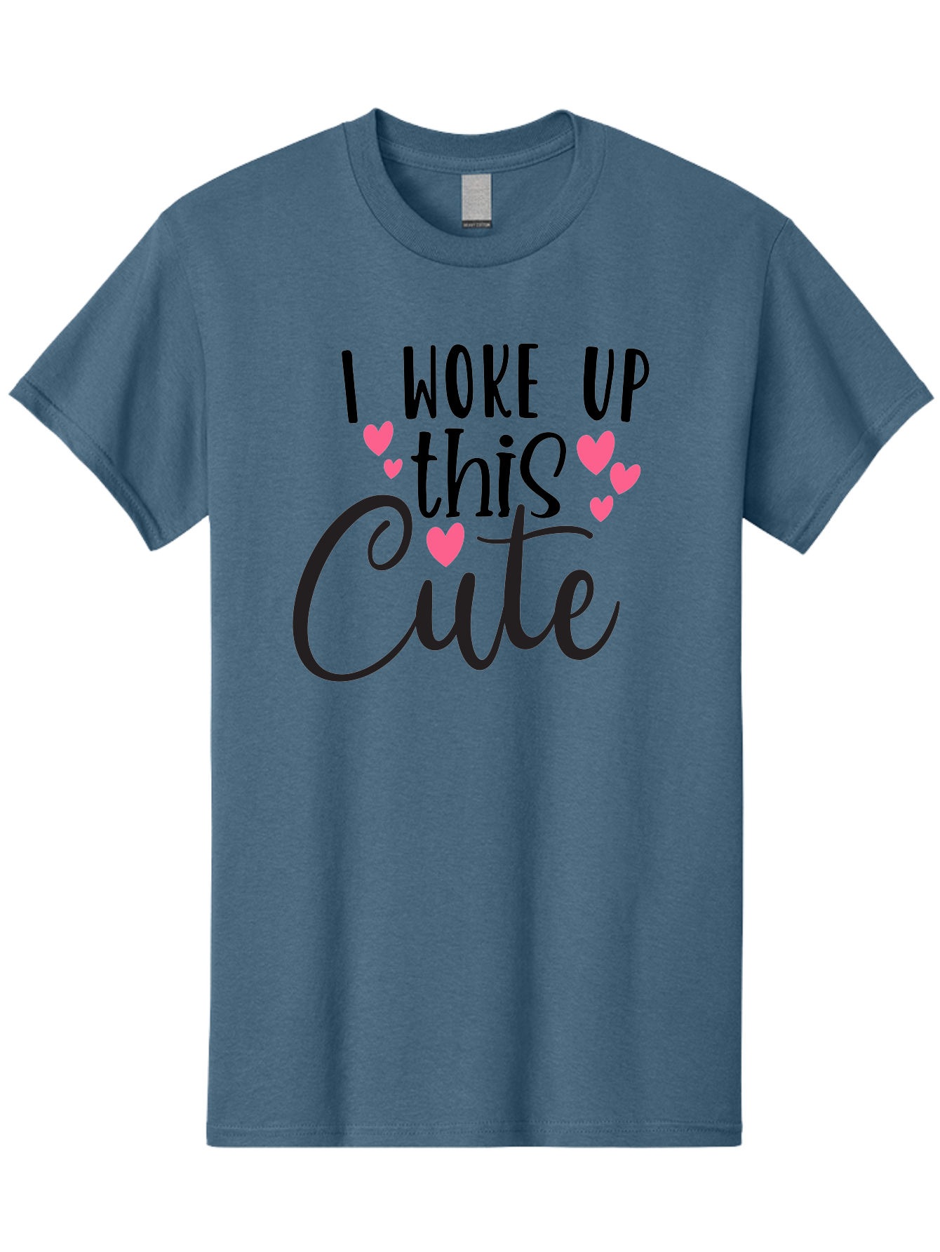 I-Woke-Up-This-Cute Men'S Graphic Tee, 100% Cotton, Comfortable Casual Summer Wear, Machine Washable, Cute Quote, Funny Morning Phrase, Pink Hearts, Black Text, Inspirational Saying, Girly Design, Love Message, Daily Motivation Aad426 5