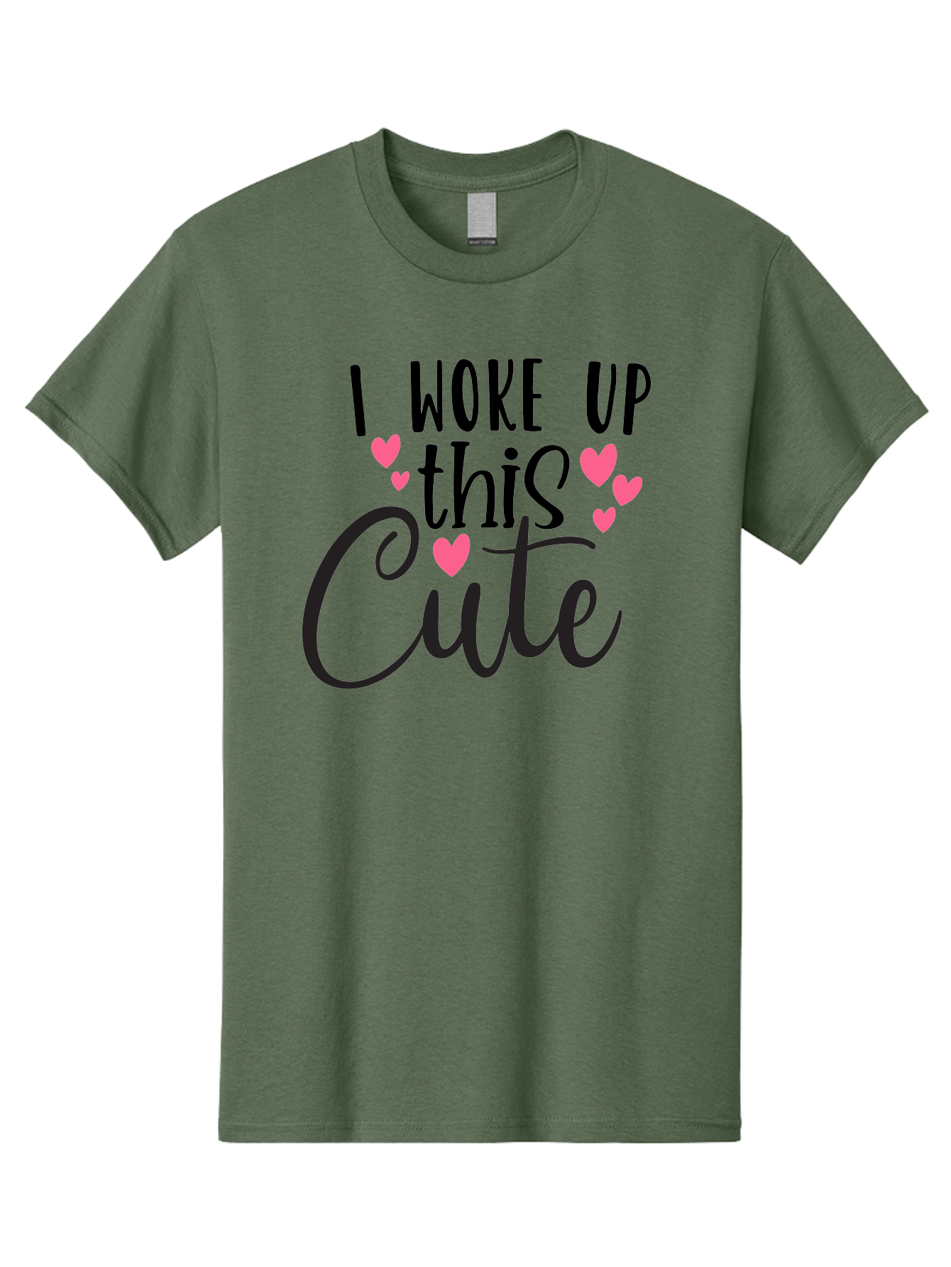 I-Woke-Up-This-Cute Men'S Graphic Tee, 100% Cotton, Comfortable Casual Summer Wear, Machine Washable, Cute Quote, Funny Morning Phrase, Pink Hearts, Black Text, Inspirational Saying, Girly Design, Love Message, Daily Motivation Aad426 23