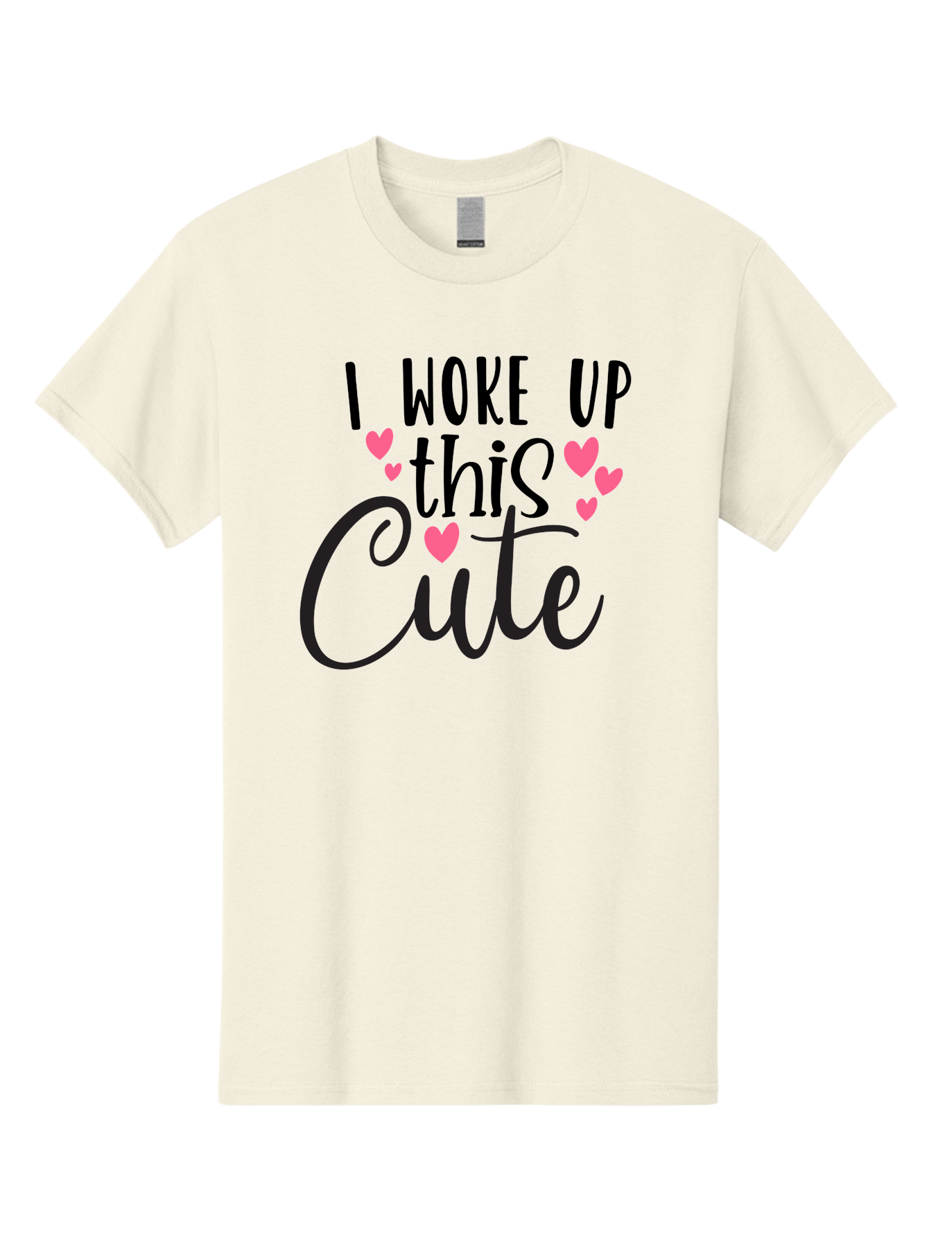 I-Woke-Up-This-Cute Men'S Graphic Tee, 100% Cotton, Comfortable Casual Summer Wear, Machine Washable, Cute Quote, Funny Morning Phrase, Pink Hearts, Black Text, Inspirational Saying, Girly Design, Love Message, Daily Motivation Aad426 27