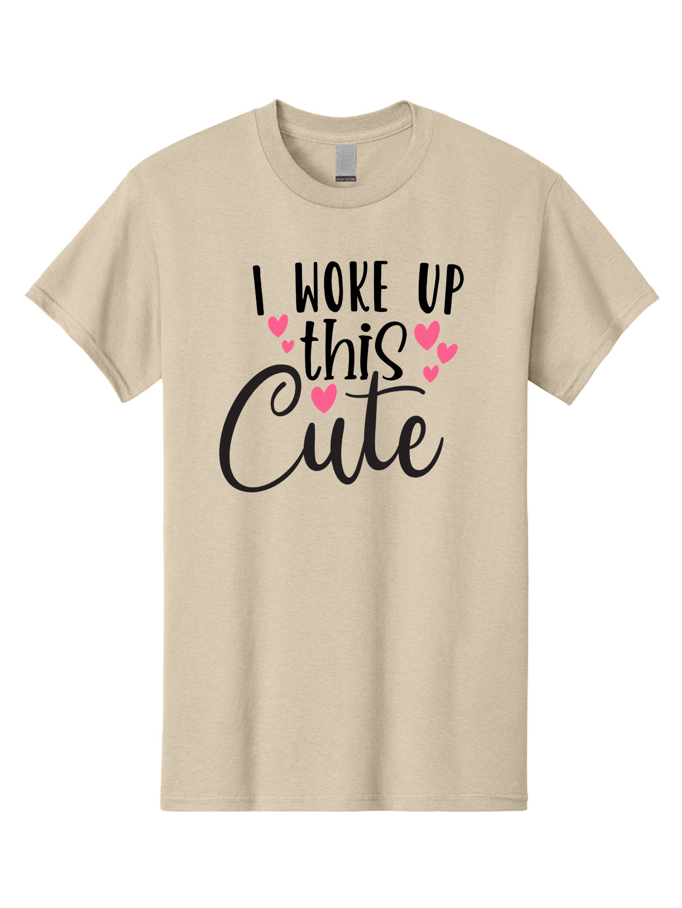 I-Woke-Up-This-Cute Men'S Graphic Tee, 100% Cotton, Comfortable Casual Summer Wear, Machine Washable, Cute Quote, Funny Morning Phrase, Pink Hearts, Black Text, Inspirational Saying, Girly Design, Love Message, Daily Motivation Aad426 17
