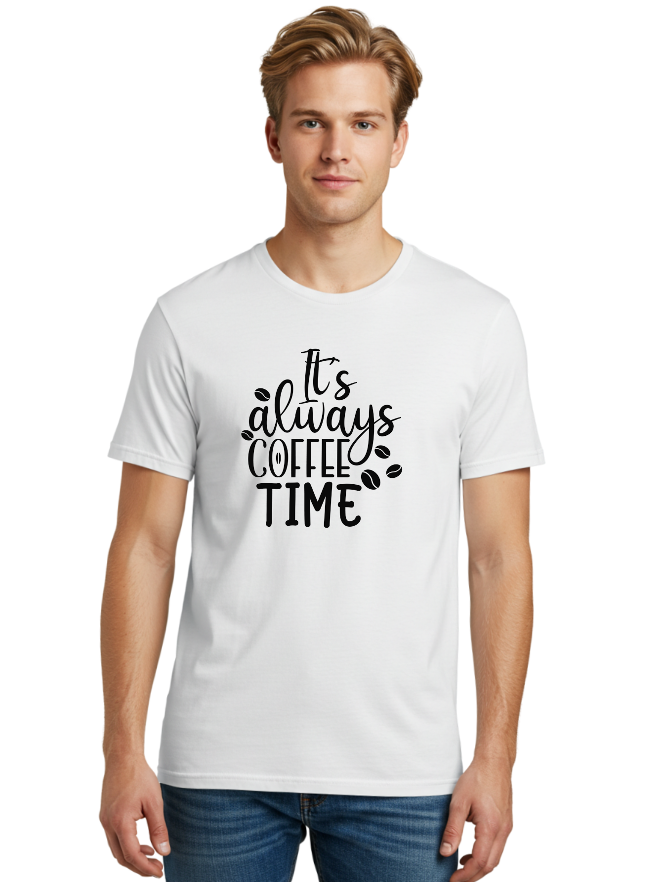 It-S-Always-Coffee-Time Men'S Graphic Tee, 100% Cotton, Comfortable Casual Summer Wear, Machine Washable, Coffee Time, Coffee Lovers, Coffee Break, Coffee Quote, Coffee Inspiration, Coffee Culture, Coffee Phrase, Coffee Art Aad427 30