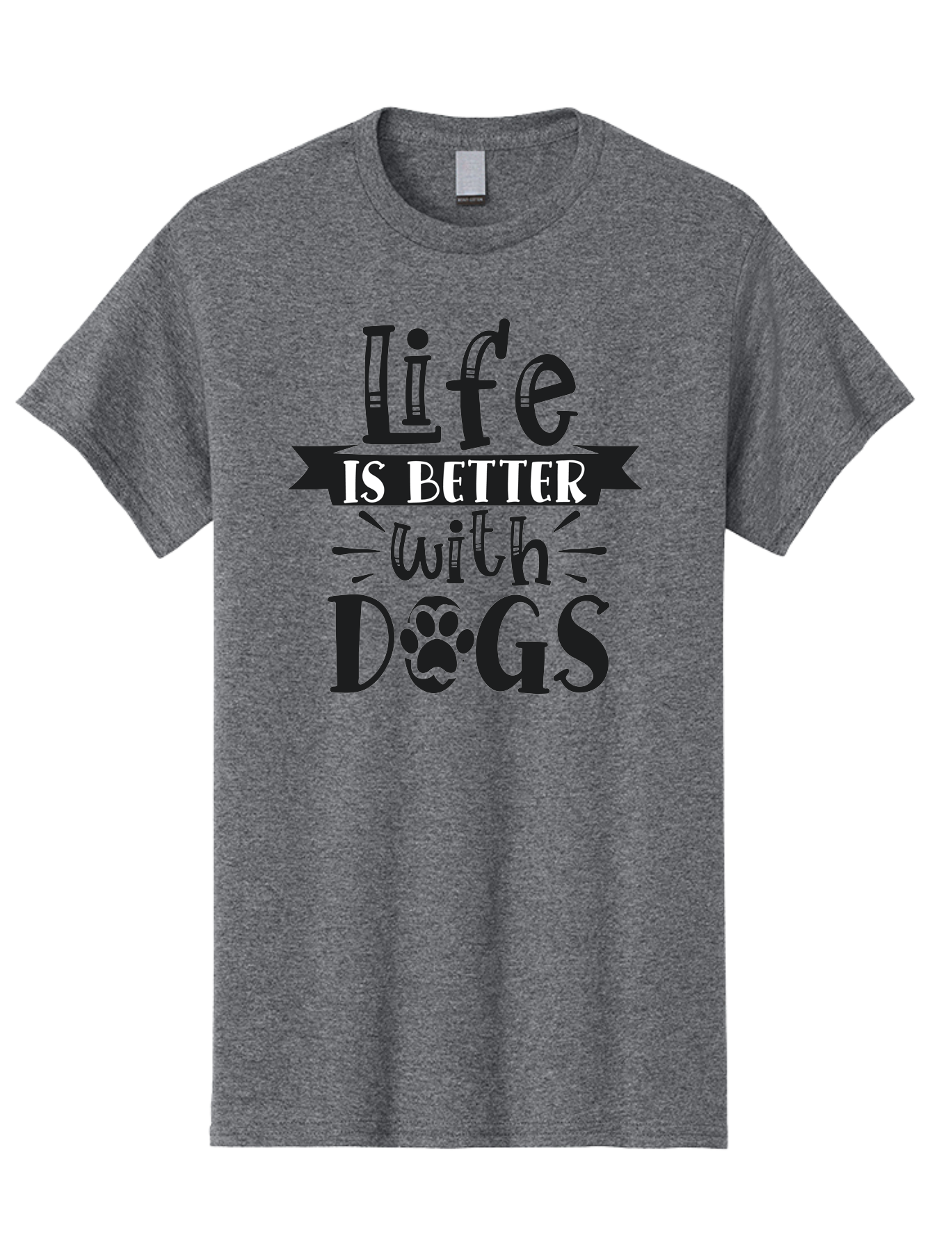 Life-Is-Better-With-Dogs Men'S Graphic Tee, 100% Cotton, Comfortable Casual Summer Wear, Machine Washable, Dog Lover Quote, Inspirational Quote, Pet Love, Dog Quote, Dog Mom, Dog Dad, Animal Lover, Paw Print Aad431 3