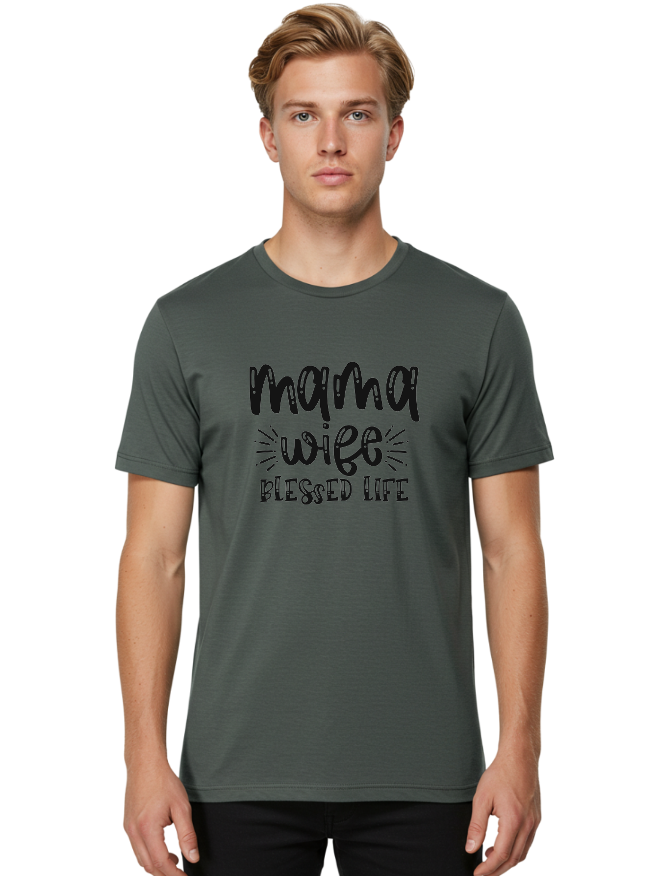 Mama-Wife-Blessed-Life Men'S Graphic Tee, 100% Cotton, Comfortable Casual Summer Wear, Machine Washable, Mama Wife Blessed Life, Inspirational Quotes, Motivational Phrases, Motherhood, Marriage, Faith, Positive Affirmations, Family Values, Aad436 8