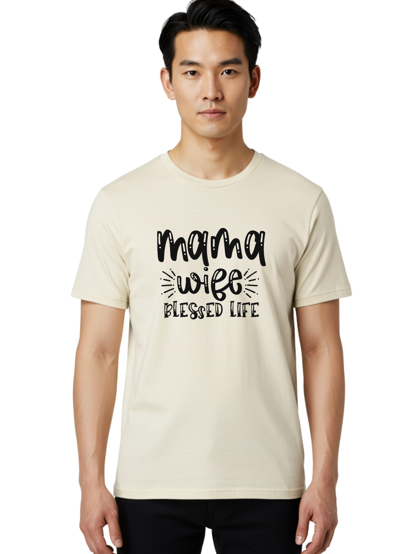 Mama-Wife-Blessed-Life Men'S Graphic Tee, 100% Cotton, Comfortable Casual Summer Wear, Machine Washable, Mama Wife Blessed Life, Inspirational Quotes, Motivational Phrases, Motherhood, Marriage, Faith, Positive Affirmations, Family Values, Aad436 2