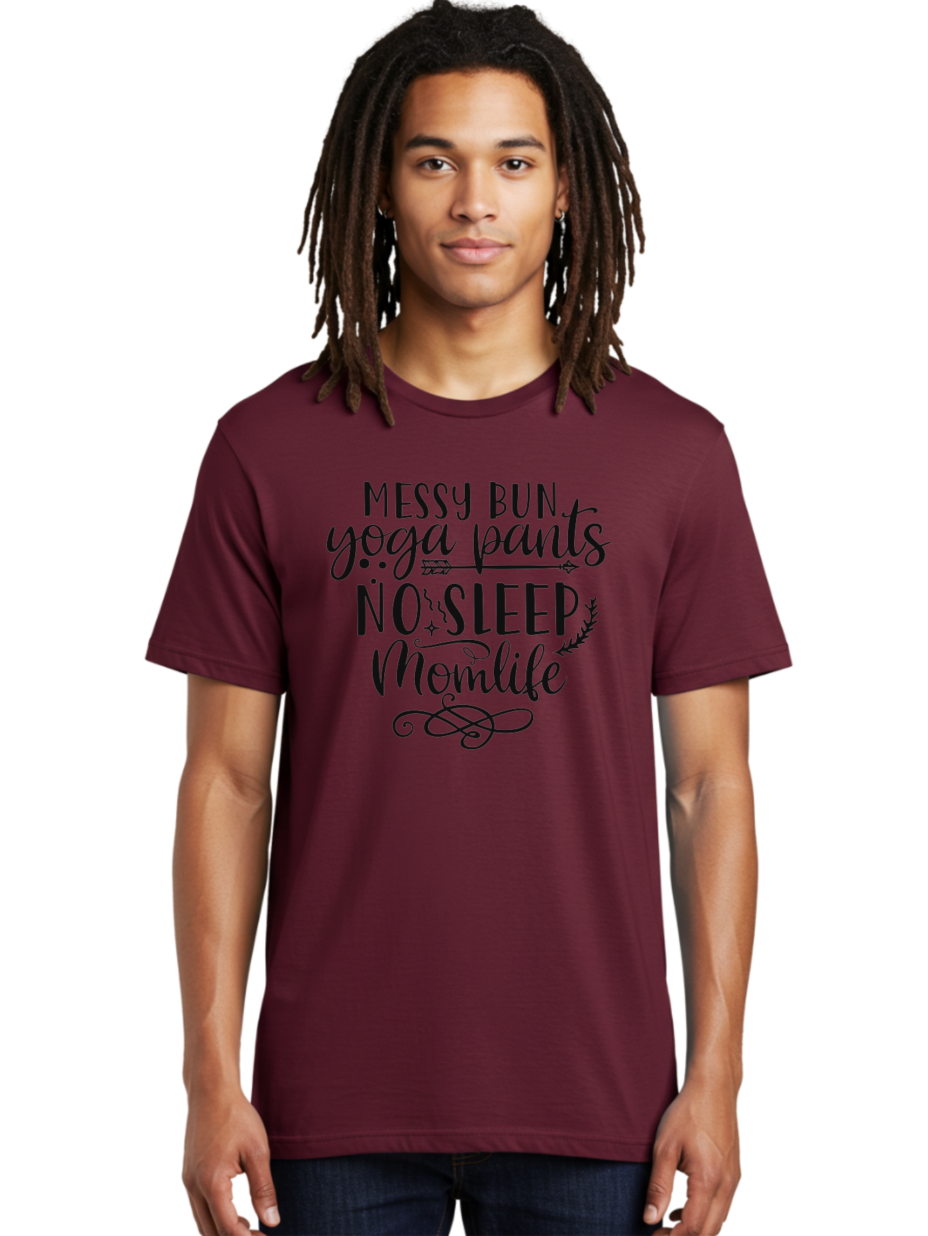 Messy-Bun-Yoga-Pants-No-Sleep-Momlife Men'S Graphic Tee, 100% Cotton, Comfortable Casual Summer Wear, Machine Washable, Messy Bun, Yoga Pants, No Sleep, Mom Life, Mom Quotes, Funny Mom Quotes, Motherhood, Parenting Humor, Mom Humor, Aad437 12
