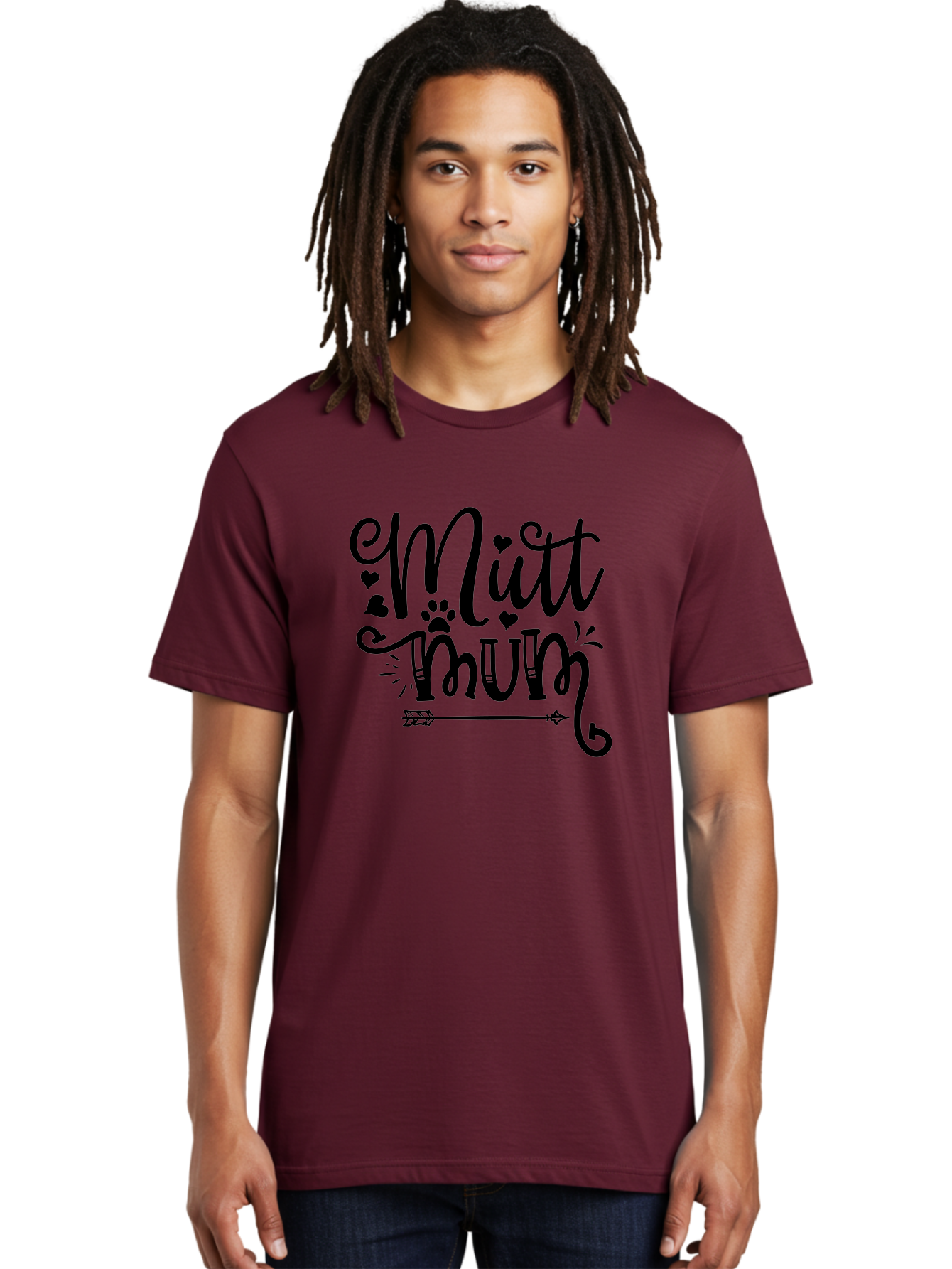 Mitt-Mum Men'S Graphic Tee, 100% Cotton, Comfortable Casual Summer Wear, Machine Washable, Mitt Mum, Dog Mom, Pet Lover, Cute Typography, Black Font, Hearts, Paw Print, Arrow Design, Whimsical Elements, Dog Mom Gifts, Pet Accessories Aad439 12