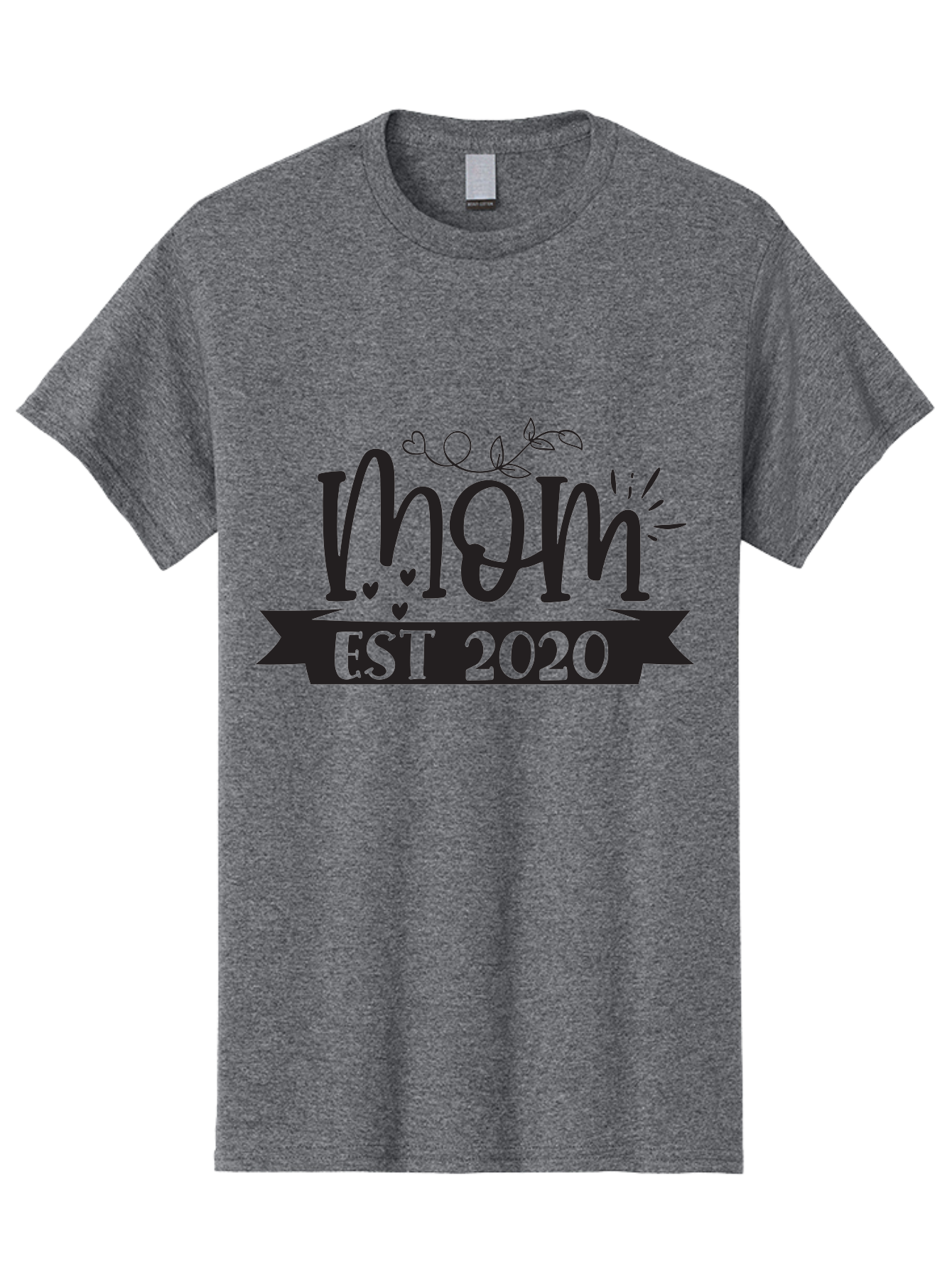 Mom-Est-2020 Men'S Graphic Tee, 100% Cotton, Comfortable Casual Summer Wear, Machine Washable, Mom Est 2020, Motherhood, New Mom, Mom Life, Hearts, Leaves, Vine, Mom Quote, Banner, 2020 Aad441 3