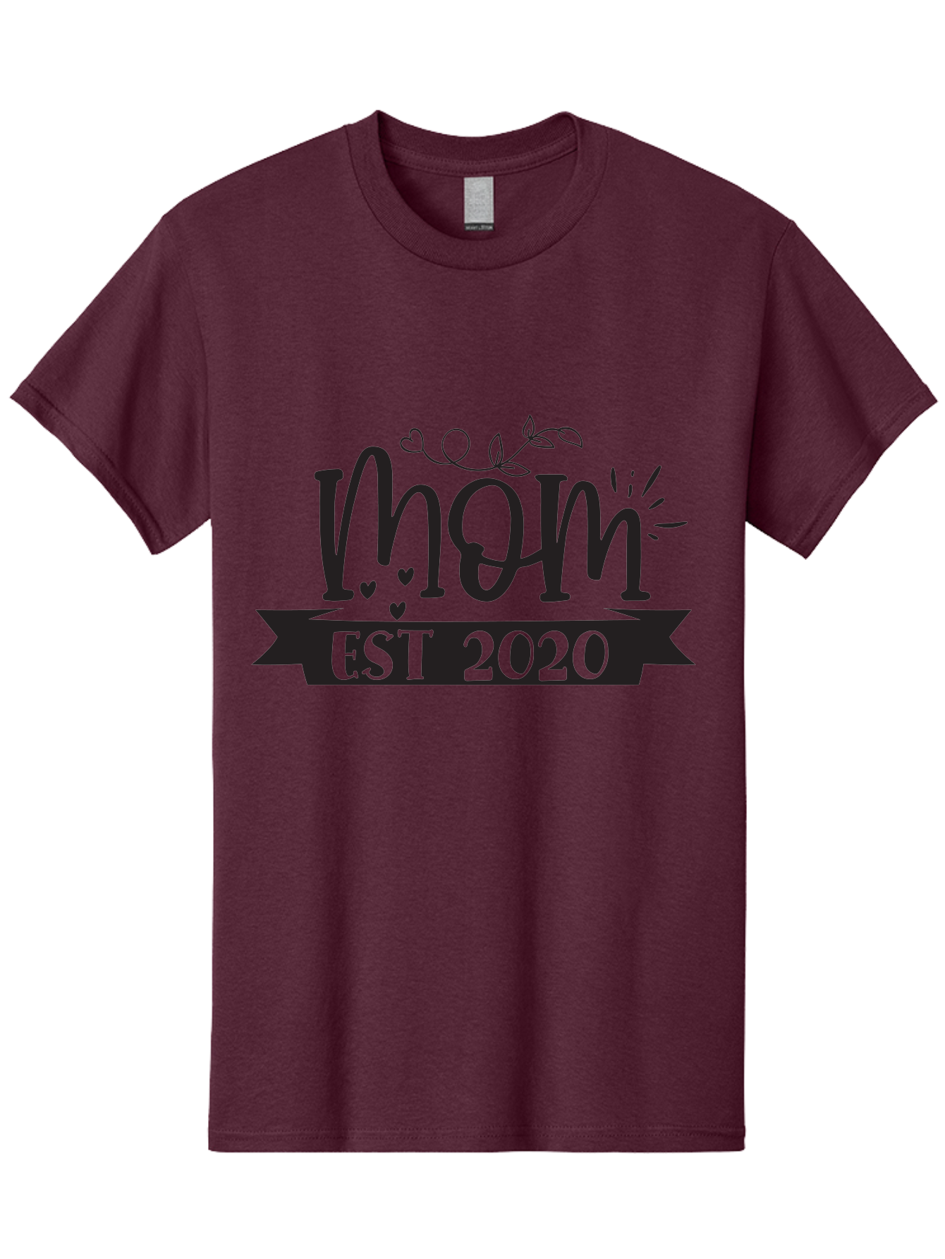Mom-Est-2020 Men'S Graphic Tee, 100% Cotton, Comfortable Casual Summer Wear, Machine Washable, Mom Est 2020, Motherhood, New Mom, Mom Life, Hearts, Leaves, Vine, Mom Quote, Banner, 2020 Aad441 9