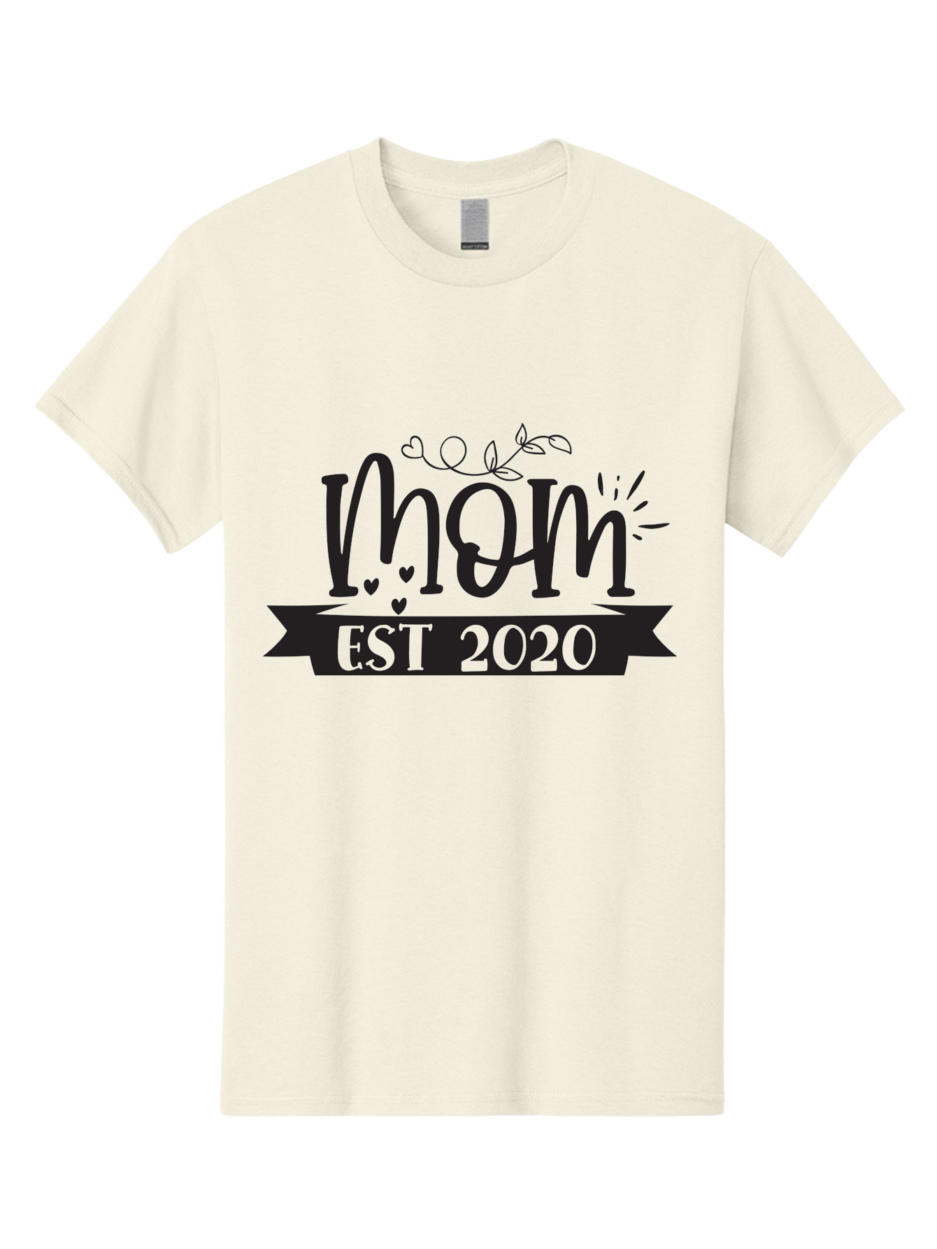 Mom-Est-2020 Men'S Graphic Tee, 100% Cotton, Comfortable Casual Summer Wear, Machine Washable, Mom Est 2020, Motherhood, New Mom, Mom Life, Hearts, Leaves, Vine, Mom Quote, Banner, 2020 Aad441 29