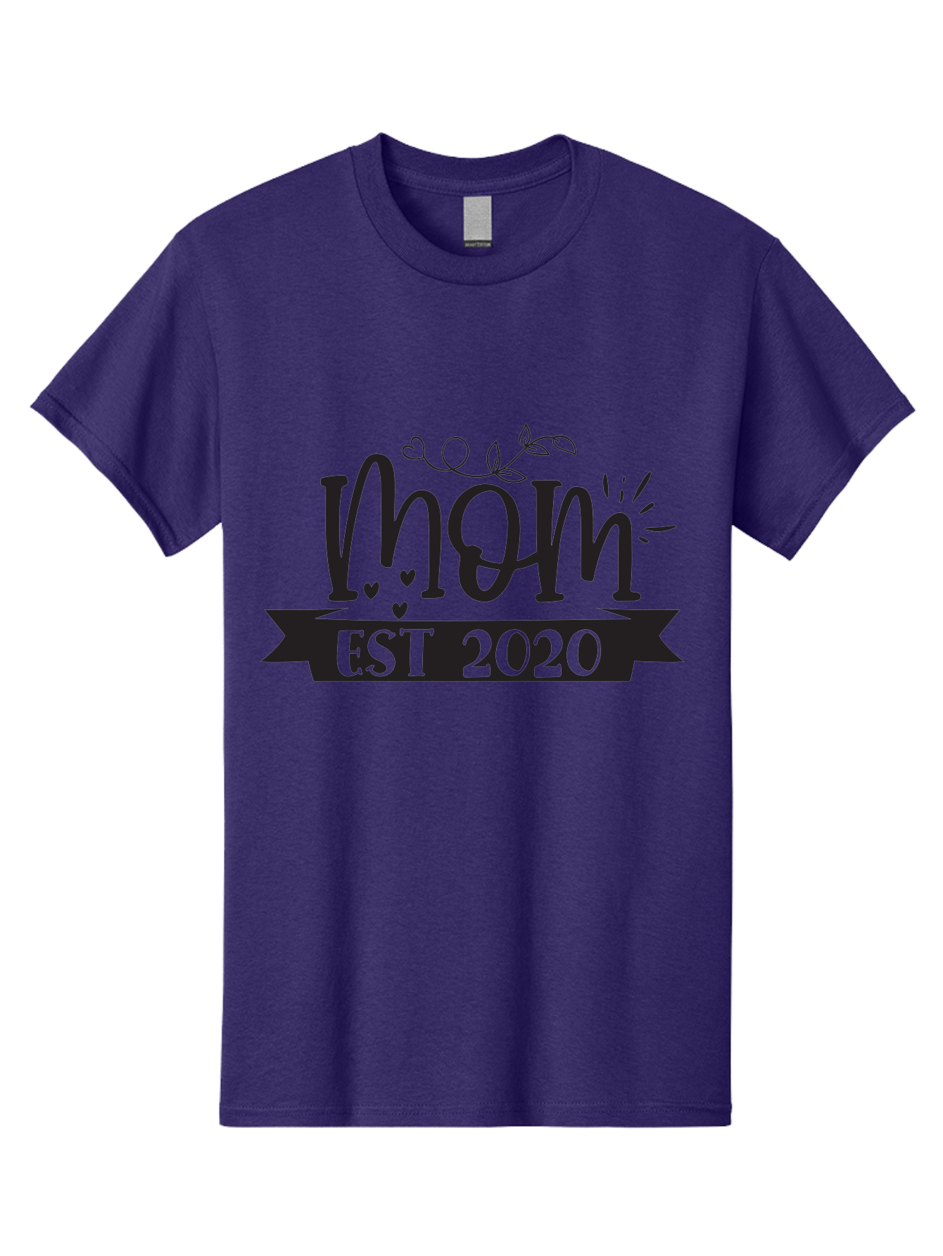 Mom-Est-2020 Men'S Graphic Tee, 100% Cotton, Comfortable Casual Summer Wear, Machine Washable, Mom Est 2020, Motherhood, New Mom, Mom Life, Hearts, Leaves, Vine, Mom Quote, Banner, 2020 Aad441 15