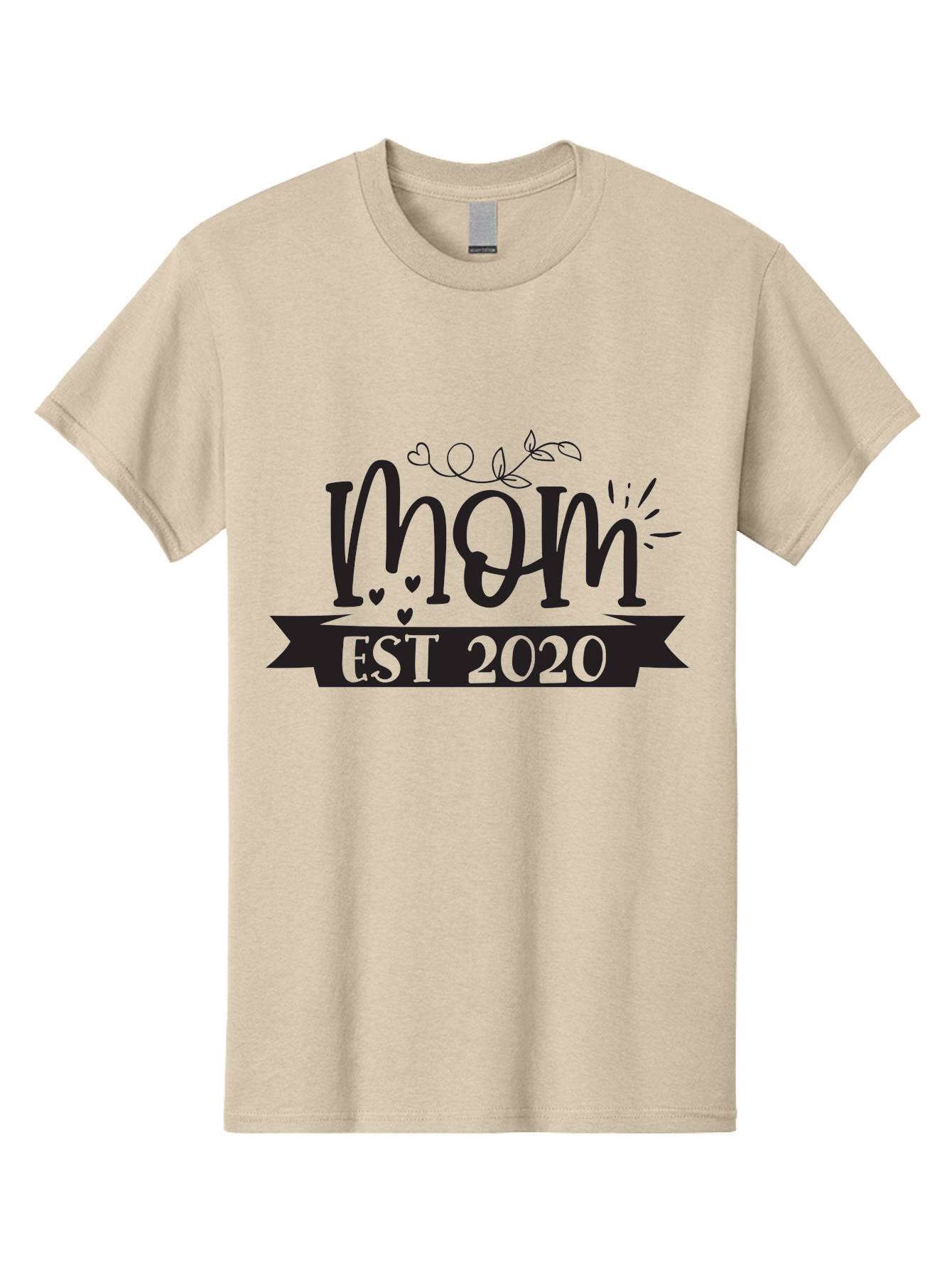 Mom-Est-2020 Men'S Graphic Tee, 100% Cotton, Comfortable Casual Summer Wear, Machine Washable, Mom Est 2020, Motherhood, New Mom, Mom Life, Hearts, Leaves, Vine, Mom Quote, Banner, 2020 Aad441 7
