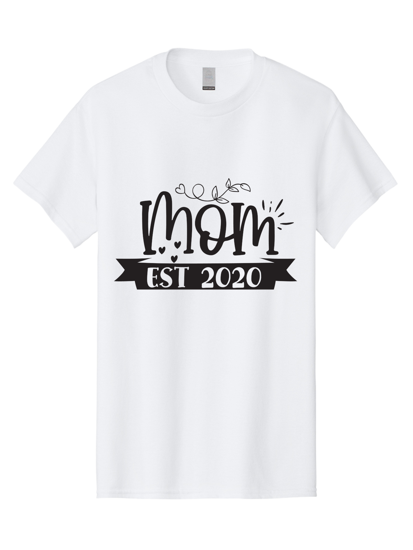 Mom-Est-2020 Men'S Graphic Tee, 100% Cotton, Comfortable Casual Summer Wear, Machine Washable, Mom Est 2020, Motherhood, New Mom, Mom Life, Hearts, Leaves, Vine, Mom Quote, Banner, 2020 Aad441 23