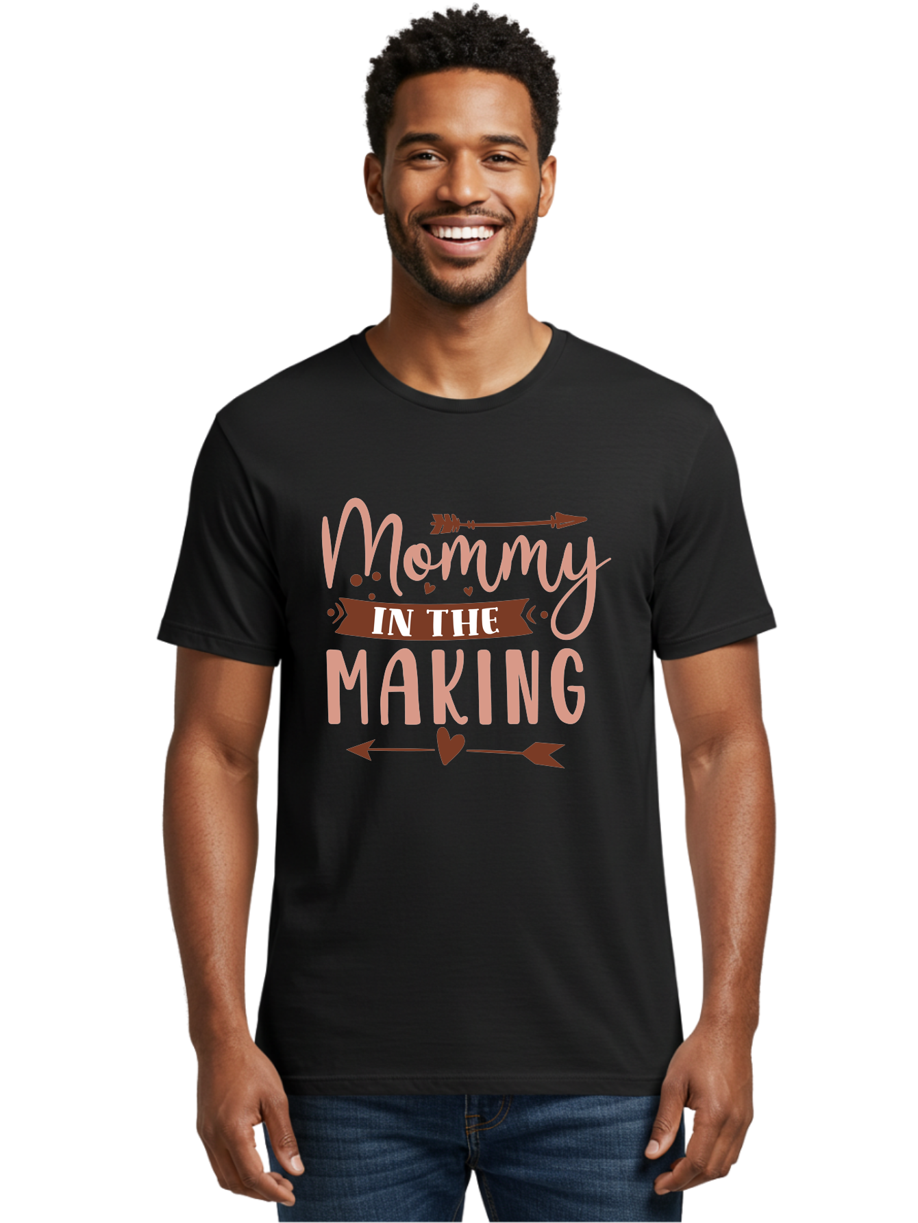 Mommy-In-The-Making Men'S Graphic Tee, 100% Cotton, Comfortable Casual Summer Wear, Machine Washable, Mommy In The Making, Pregnancy Announcement, Baby On The Way, Motherhood, Arrow Design, Pink Lettering, Heartwarming Message, Aad444 2
