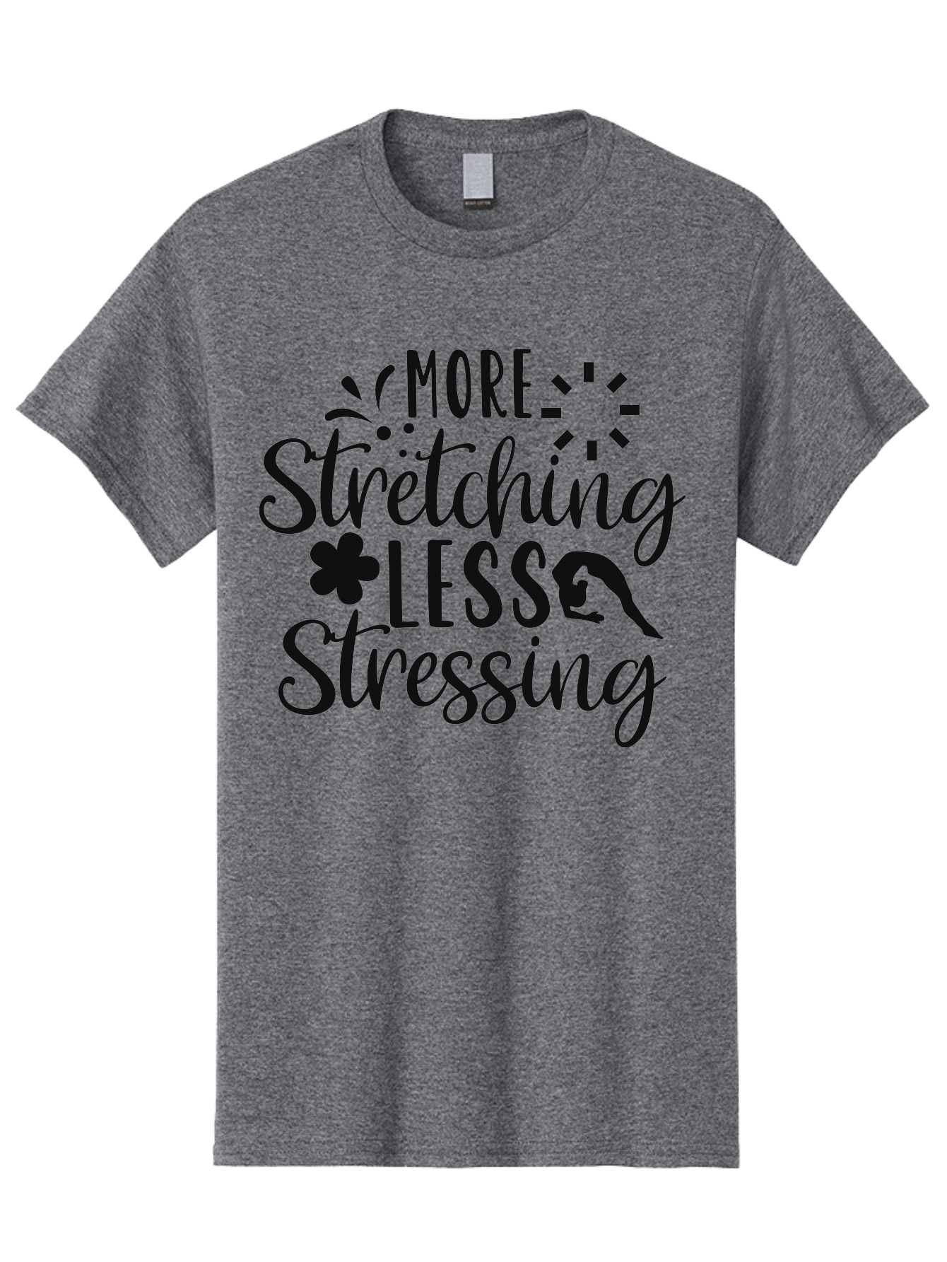 More-Stretching-Less-Stressing Men'S Graphic Tee, 100% Cotton, Comfortable Casual Summer Wear, Machine Washable, Motivational Quote, Yoga Inspiration, Mindfulness Mantra, Stress Relief, Wellness Affirmation, Fitness Motivation, Aad445 25